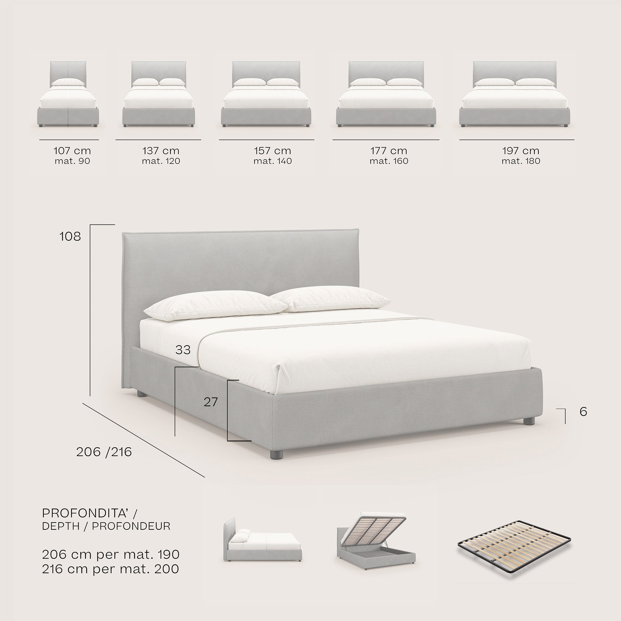 Nina letto contenitore dal design minimal in microfibra effetto pelle smacchiabile T15 rosso - divani.store