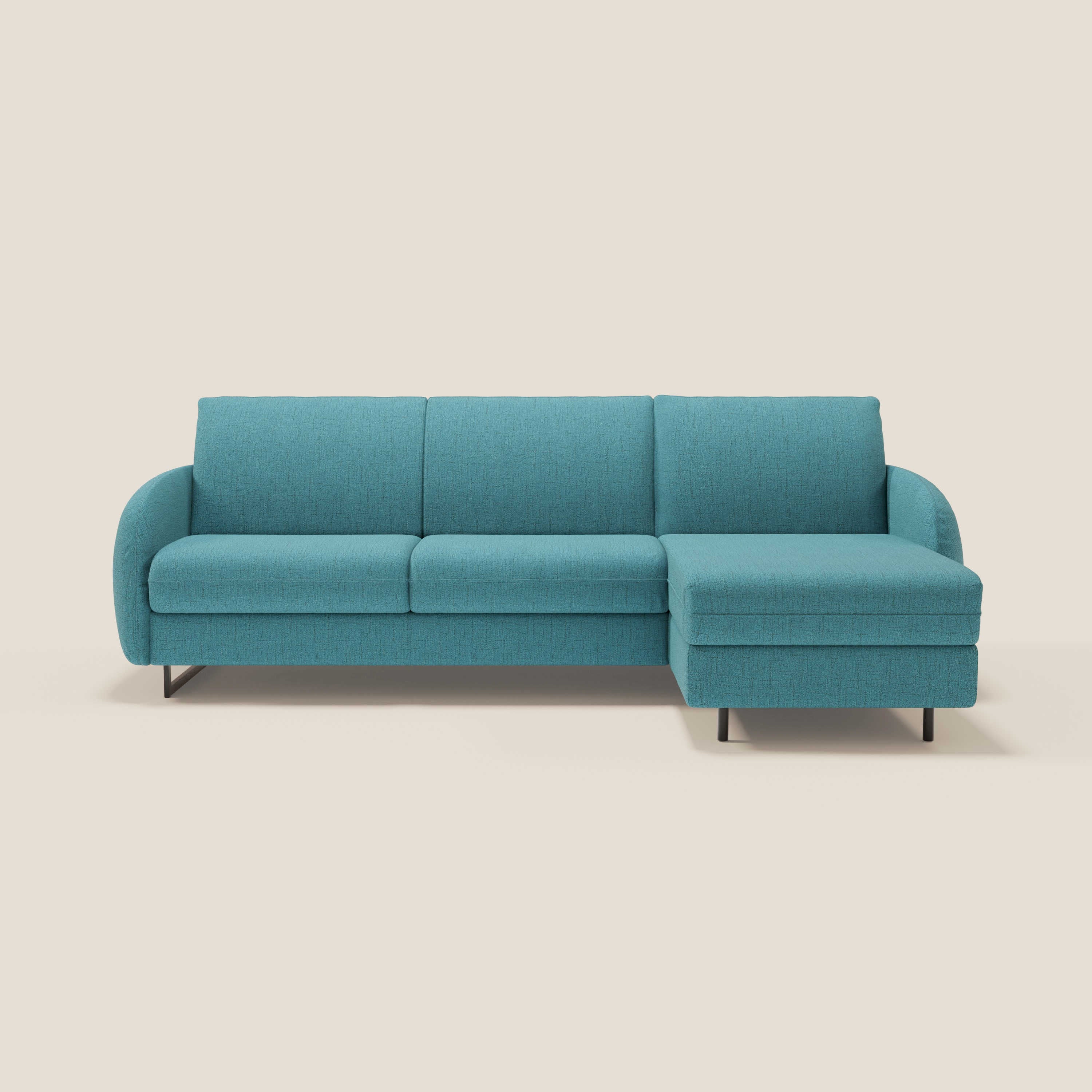 Ninfea Divano Letto Angolare con Penisola Contenitore e Materasso H18 cm - piedini in metallo e Tessuto impermeabile T03 - divani.store