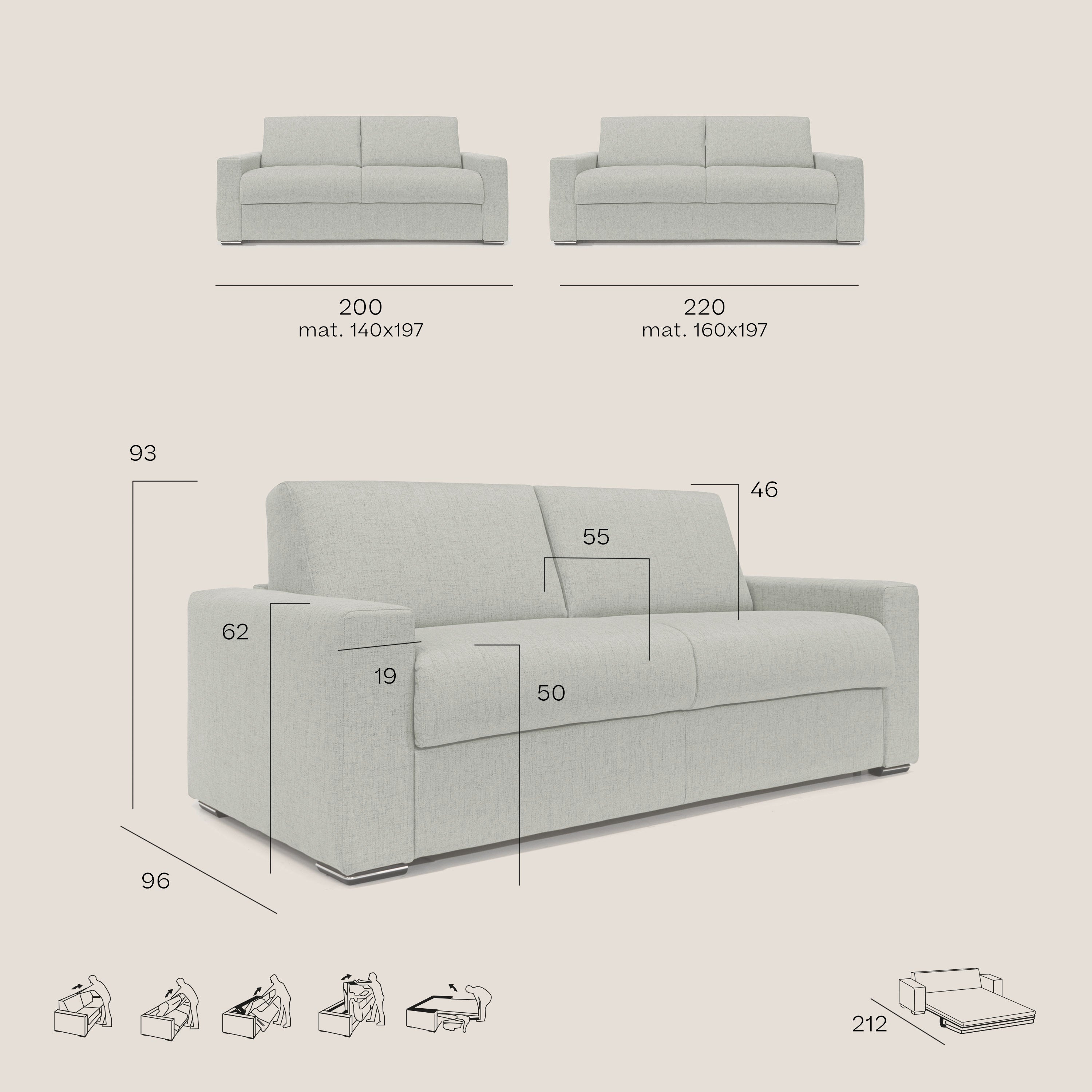 Nixon Divano letto matrimoniale con materasso 20 cm in tessuto impermeabile T03 talpa - divani.store