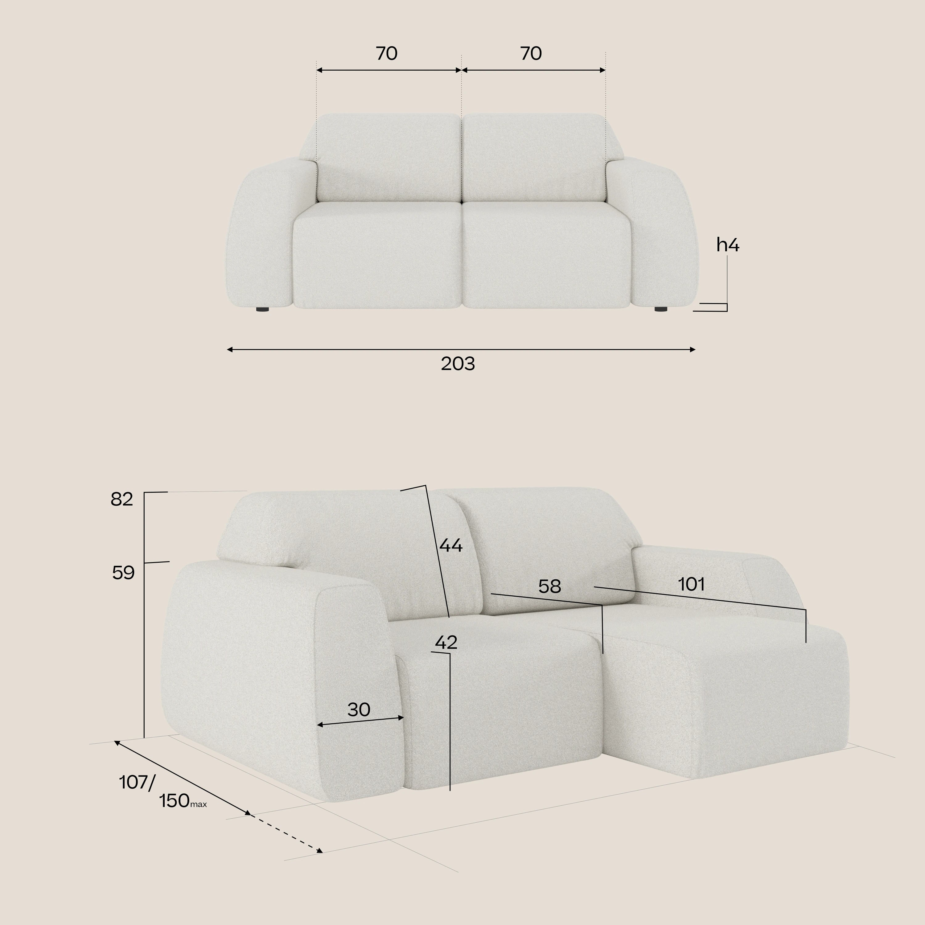 Orbit divano 2 e 3 posti con sedute scorrevoli - completamente sfoderabile in tessuto smacchiabile effetto cotone T33 - divani.store