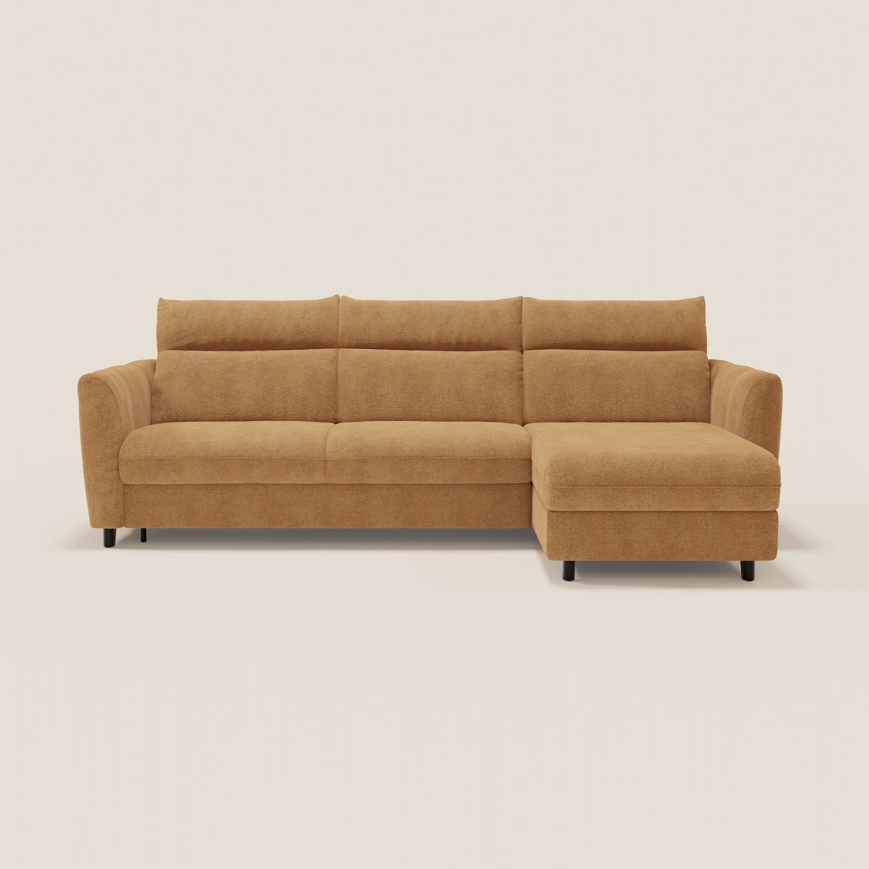 Peonia divano letto angolare con Penisola Contenitore - Materasso H18 cm in Bouclé Impermeabile T07 - divani.store