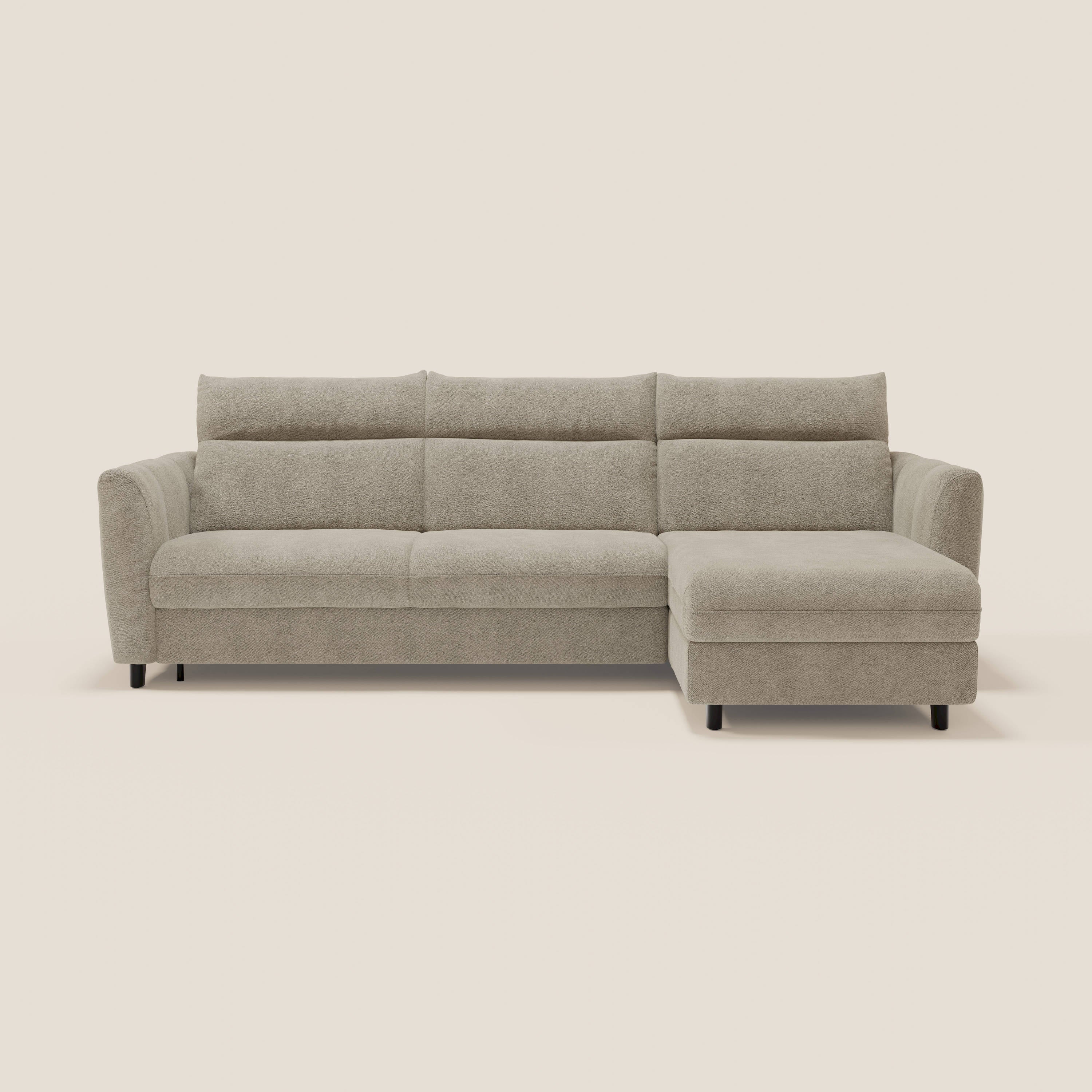 Peonia divano letto angolare con Penisola Contenitore - Materasso H18 cm in Bouclé Impermeabile T07 - divani.store