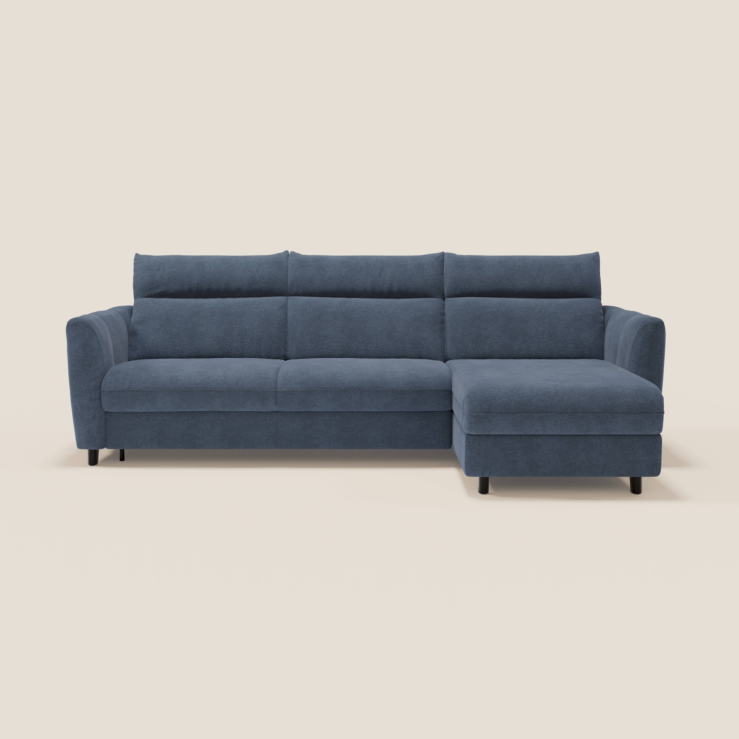 Peonia divano letto angolare con Penisola Contenitore - Materasso H18 cm in Bouclé Impermeabile T07 - divani.store