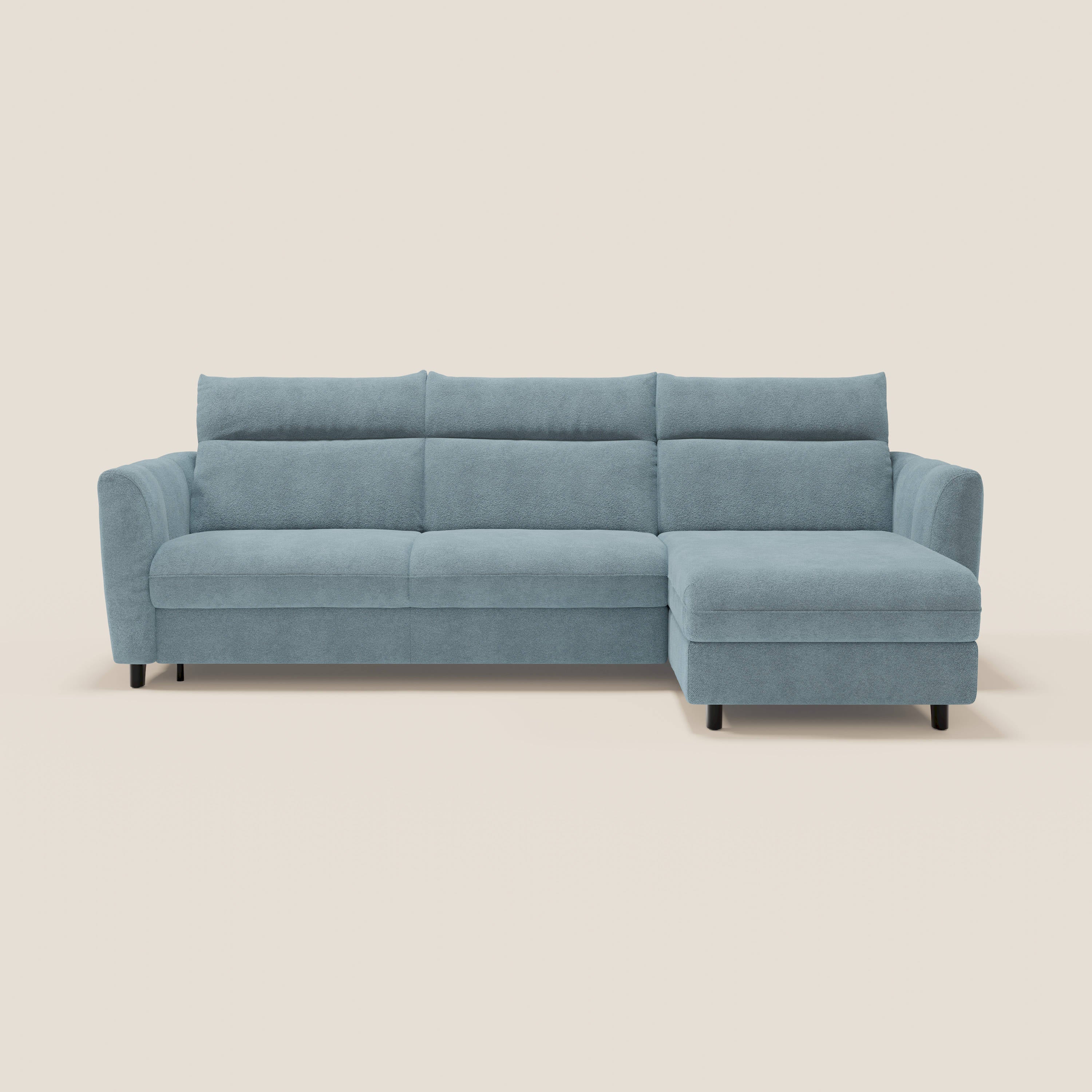 Peonia divano letto angolare con Penisola Contenitore - Materasso H18 cm in Bouclé Impermeabile T07 - divani.store