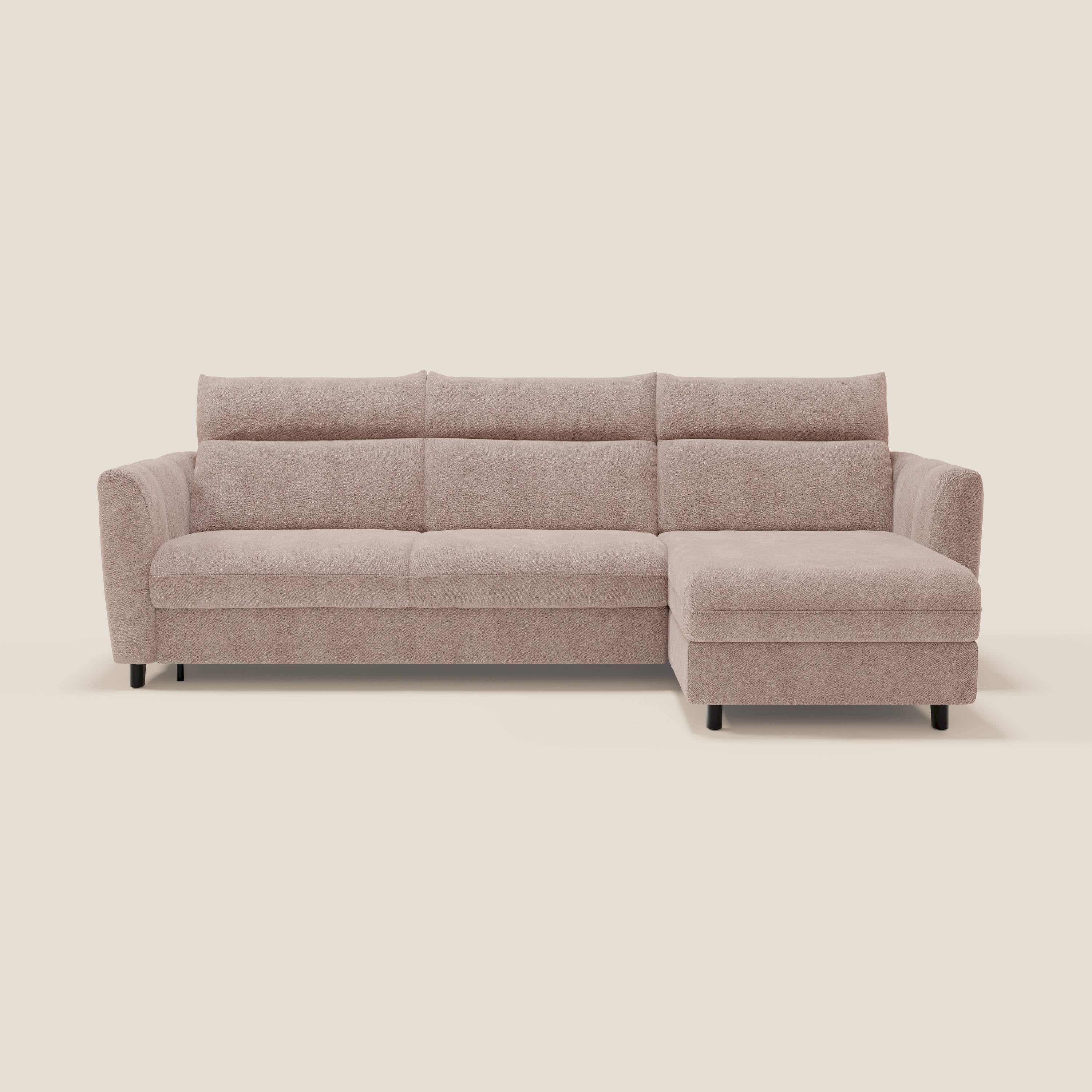 Peonia divano letto angolare con Penisola Contenitore - Materasso H18 cm in Bouclé Impermeabile T07 - divani.store