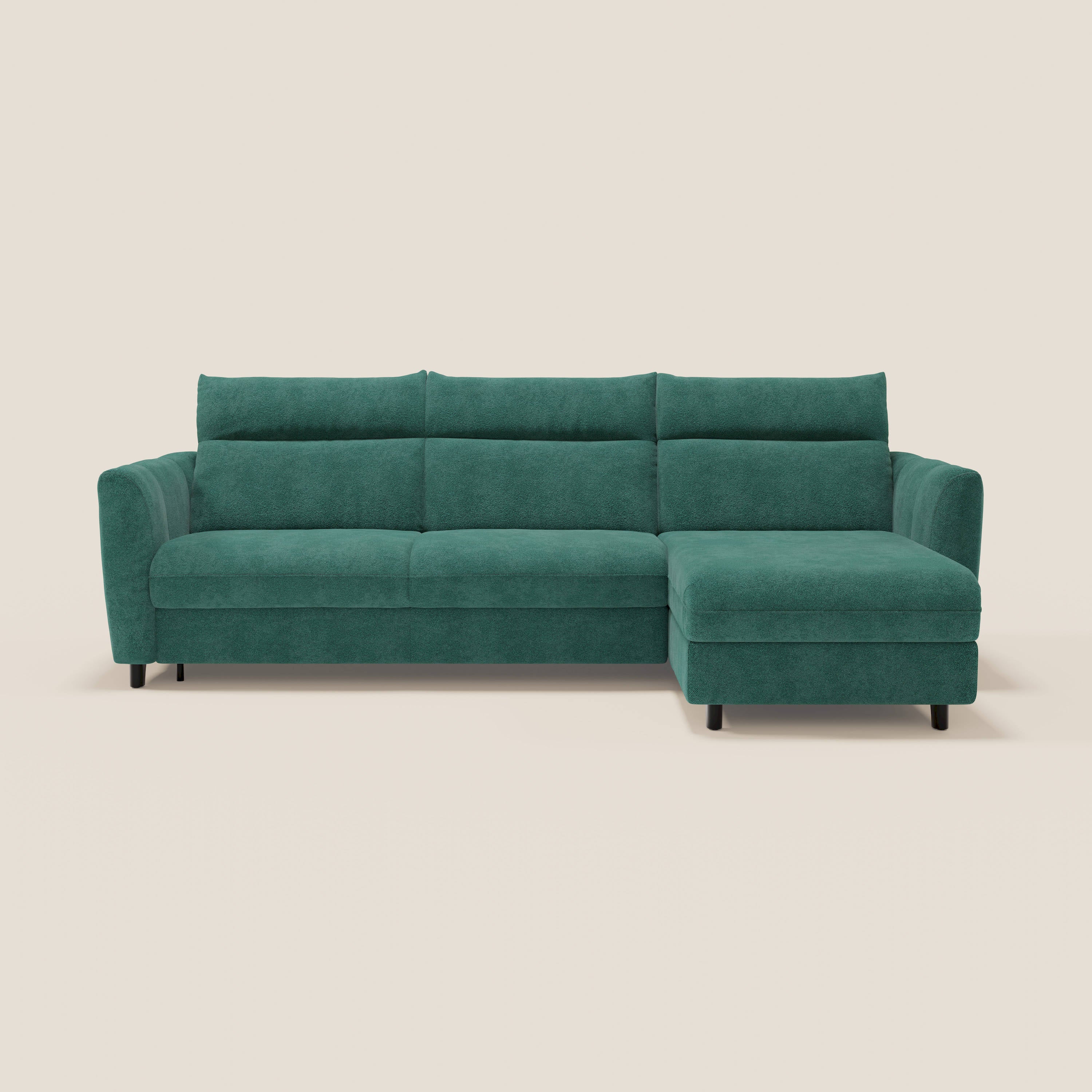 Peonia divano letto angolare con Penisola Contenitore - Materasso H18 cm in Bouclé Impermeabile T07 - divani.store