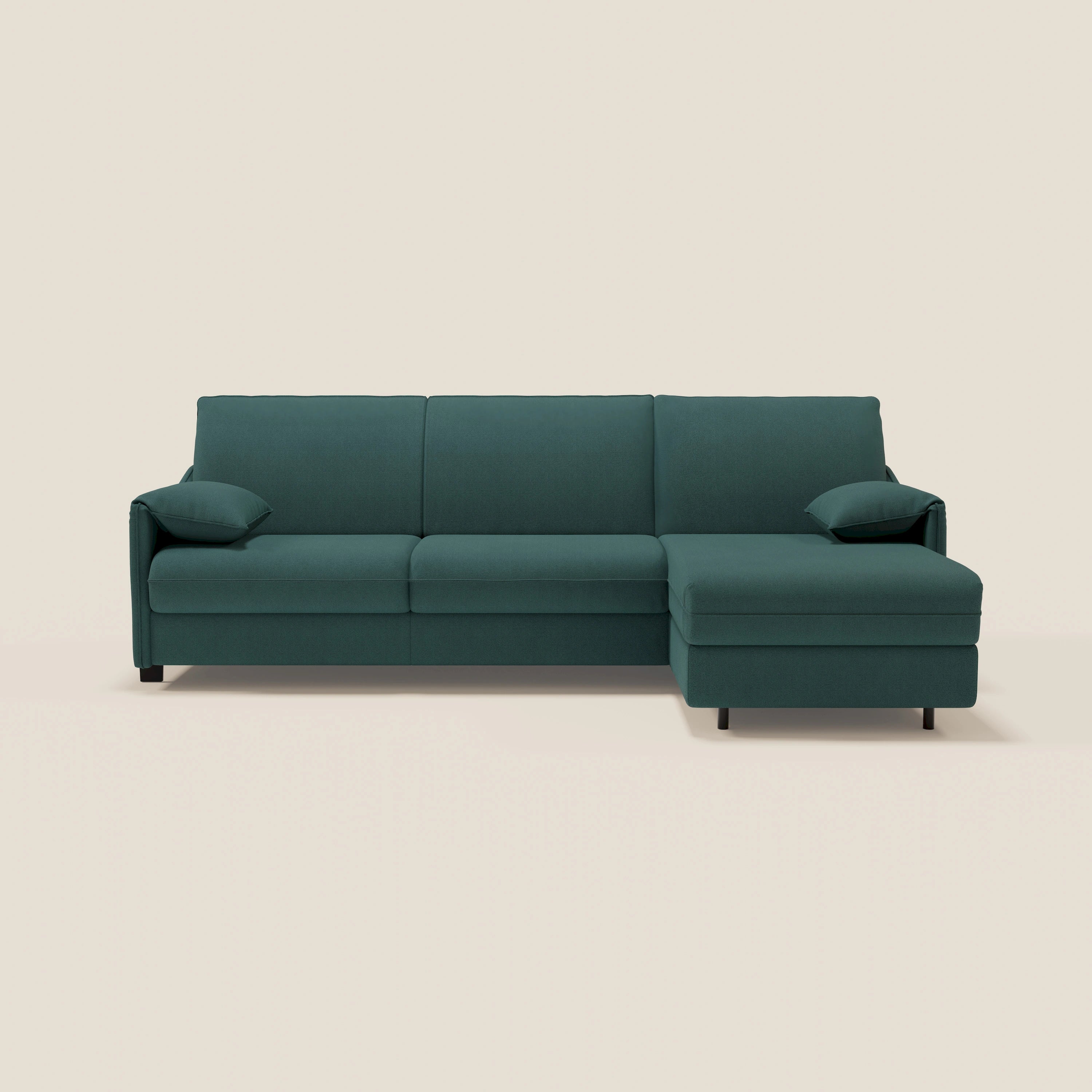 Primula divano letto angolare con materasso H18 cm - penisola contenitore in tessuto smacchiabile T05 - divani.store
