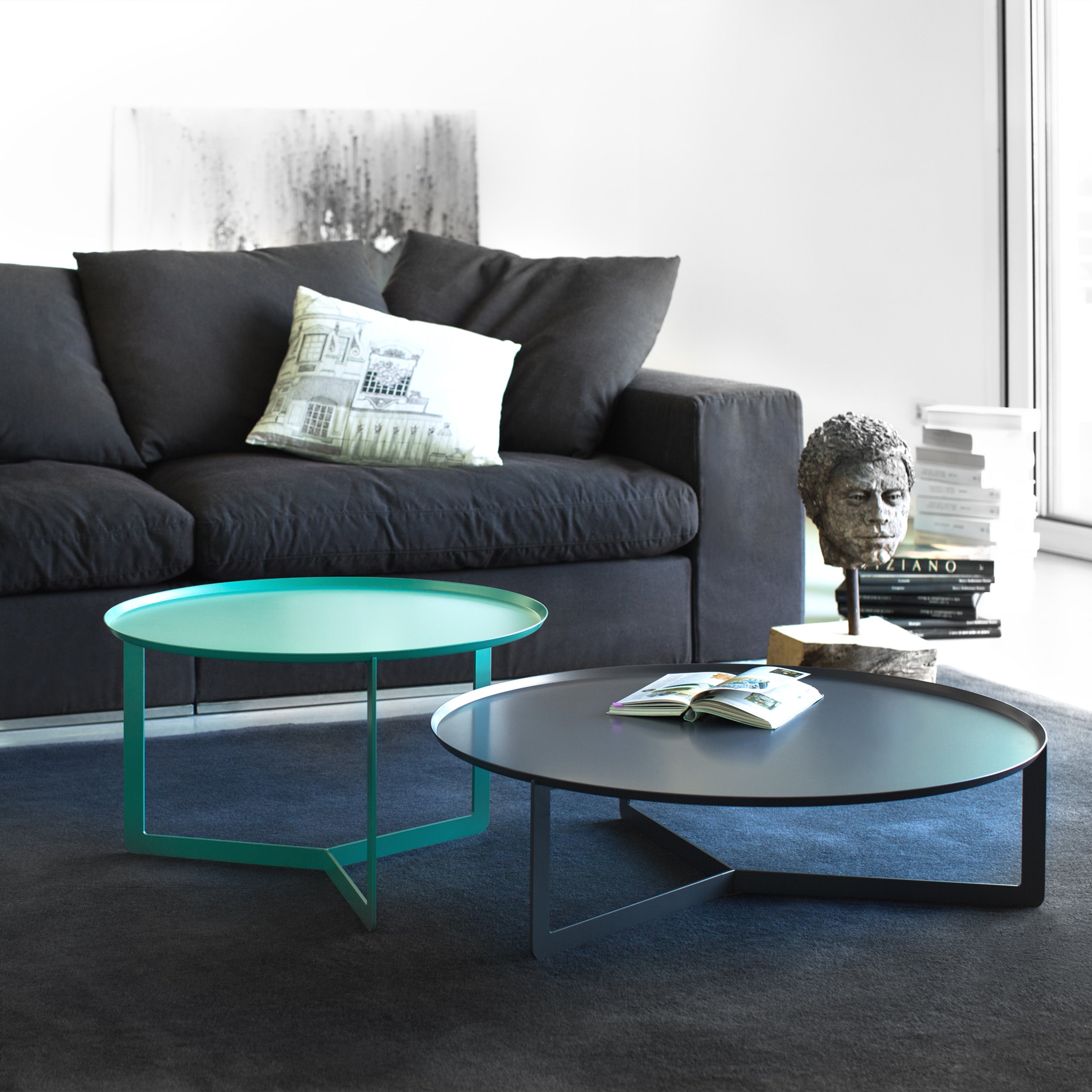 Round tavolino basso rotondo da salotto in metallo h23 cm blu navy - divani.store