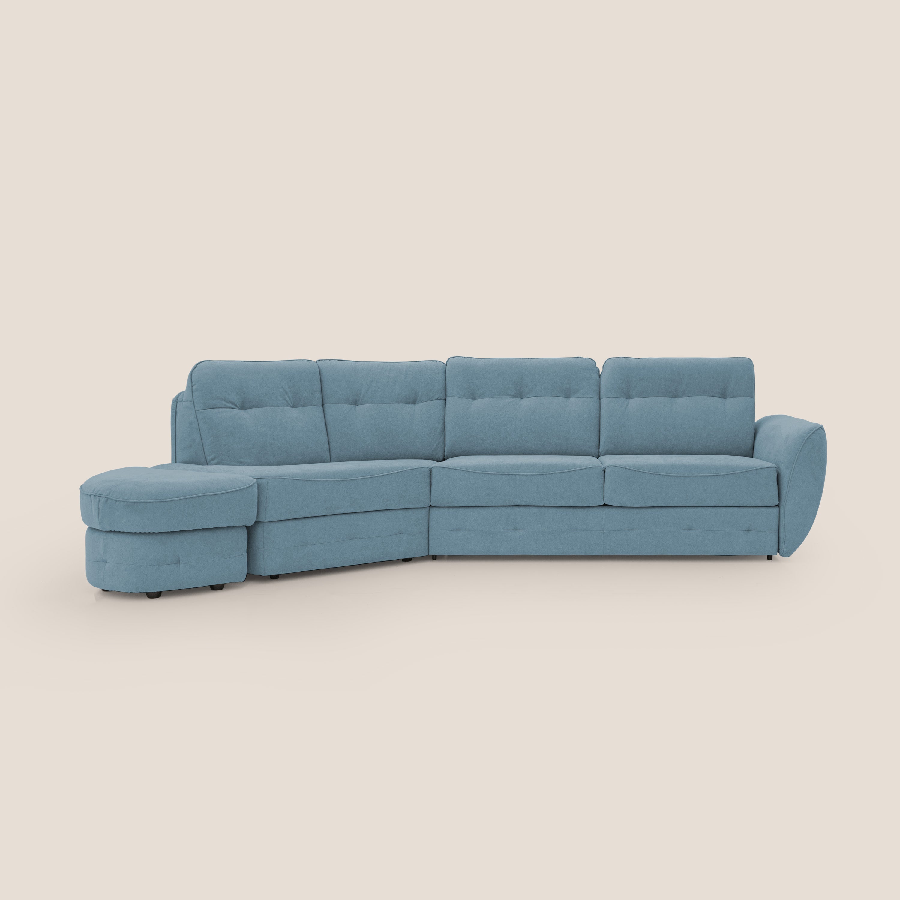 Zeus divano letto angolare con materasso H18 cm pouf mobile in tessuto impermeabile T02 carta da zucchero - divani.store