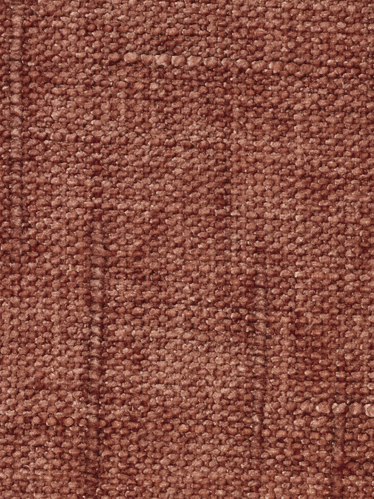 Primo piano di un tessuto jacquard dalla trama ricca, in una tonalità rosso-marrone, presente sul divano letto angolare Pegaso con poggiatesta reclinabili e penisola contenitore in tessuto jacquard smacchiabile T22 di Divani.Store. La superficie presenta un motivo fitto e intrecciato, caratterizzato da piccole fibre arrotondate che creano una finitura morbida e leggermente irregolare, ideale per il comfort di una chaise longue con contenitore. Delicate linee orizzontali e verticali si incrociano formando