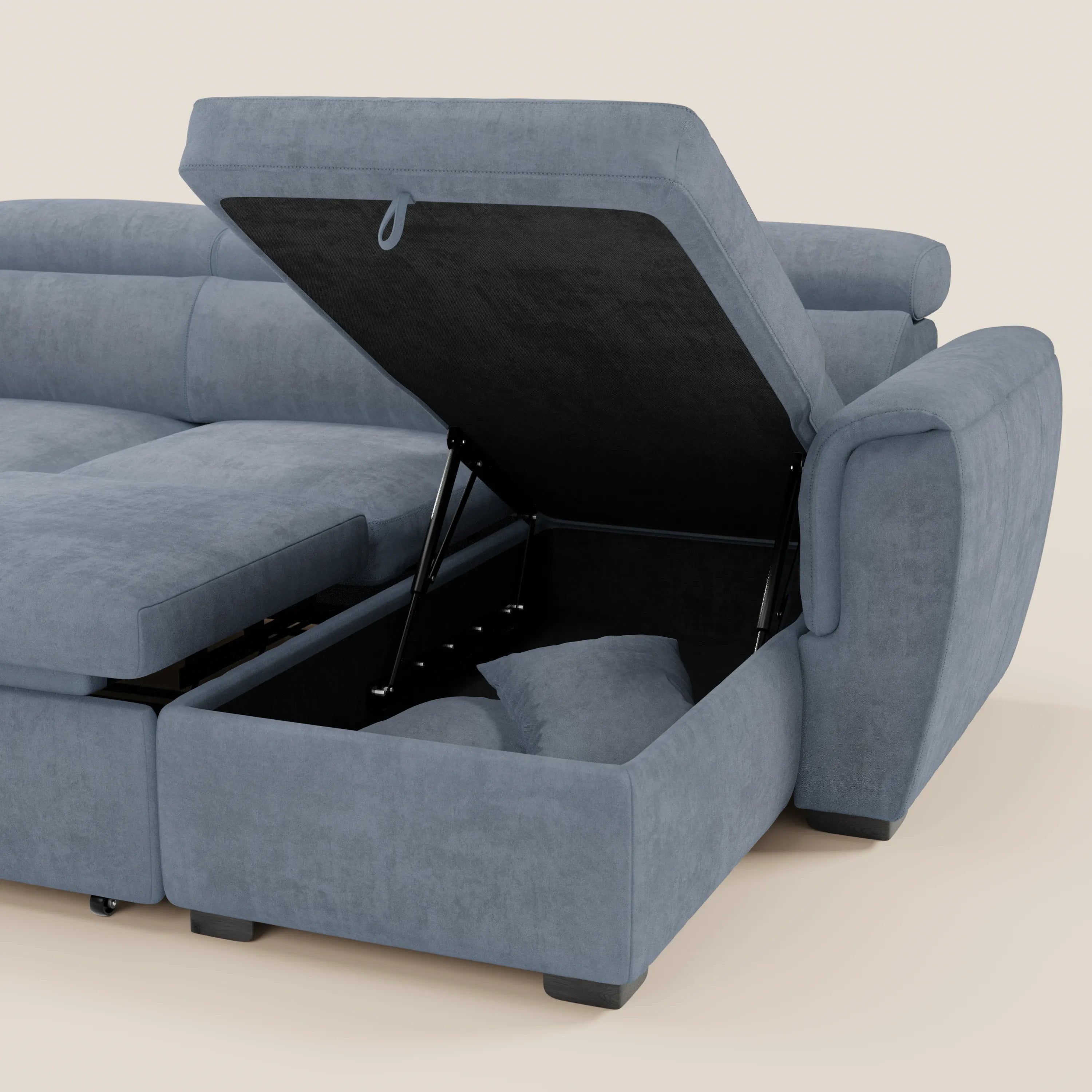 Basalto Modern Corner Sofa with Chaise Longue - metal base and feather cushions in stain-resistant fabric T31