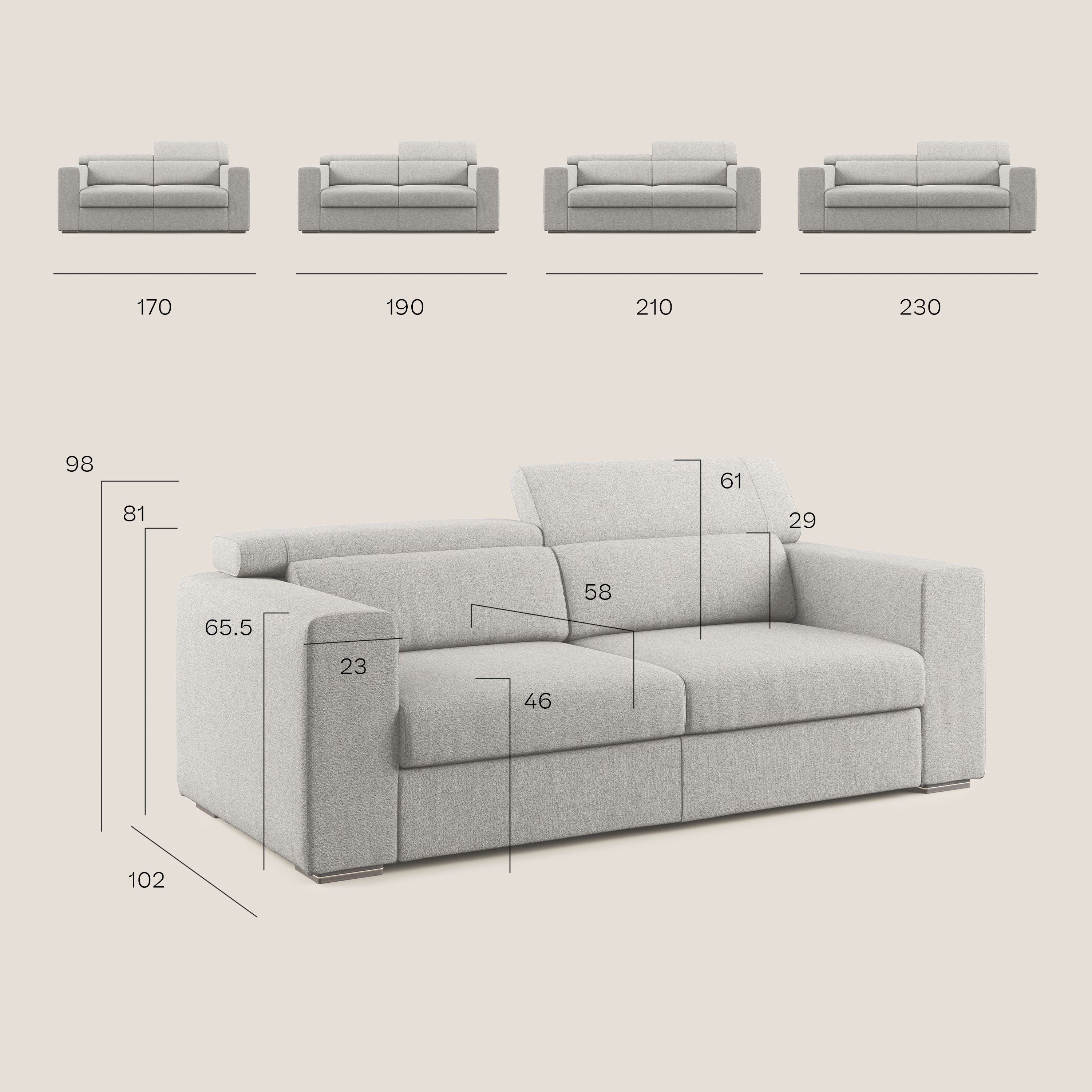 Vegas divano con poggiatesta reclinabili in microfibra smacchiabile T11 grigio chiaro - divani.store