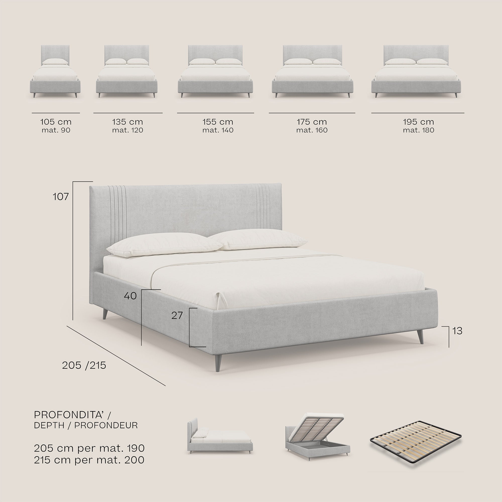 Yvonne letto contenitore in morbido tessuto impermeabile T02 carta da zucchero - divani.store