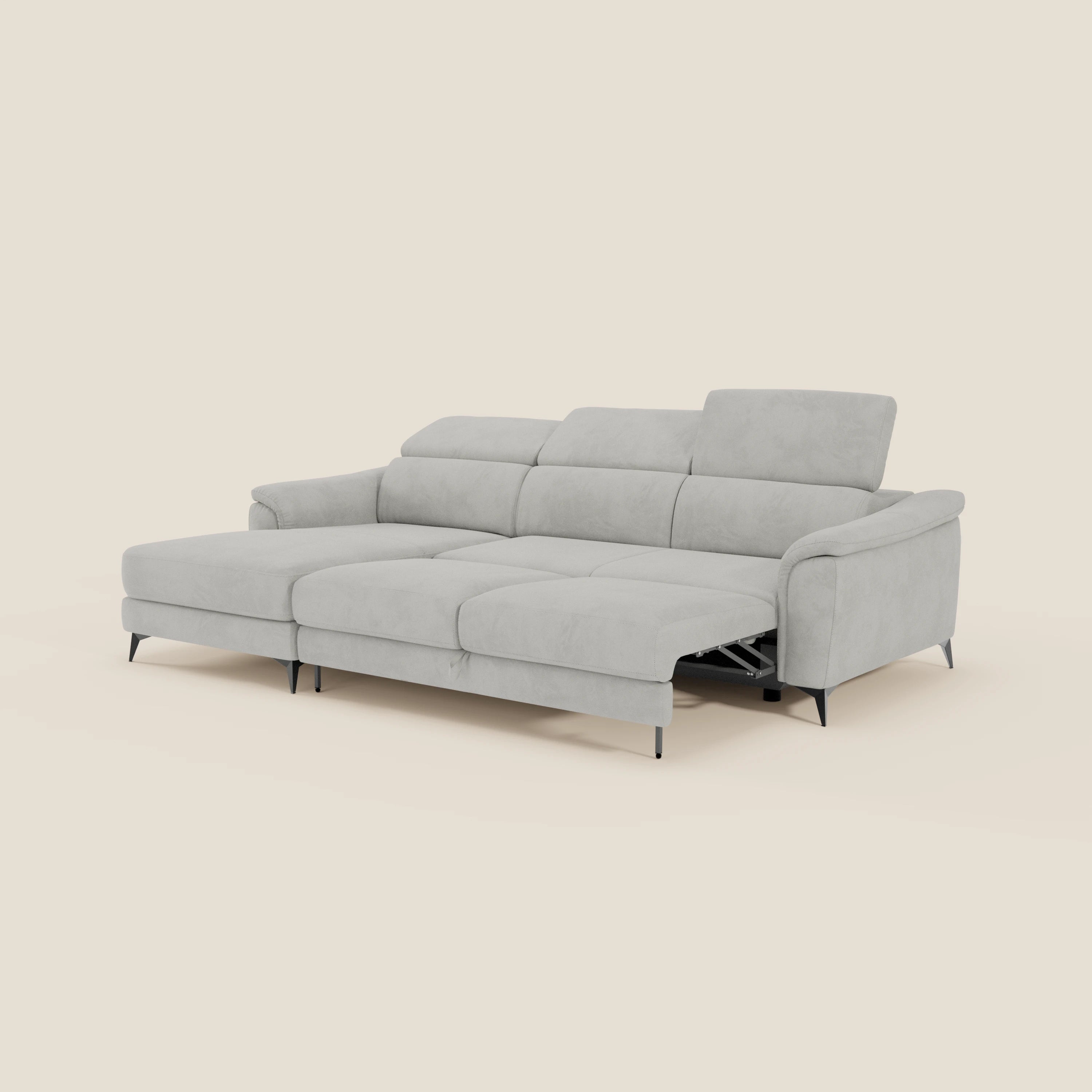 Arcos Canapé avec méridienne - pieds hauts et têtières inclinables en microfibre imperméable T11 gris clair