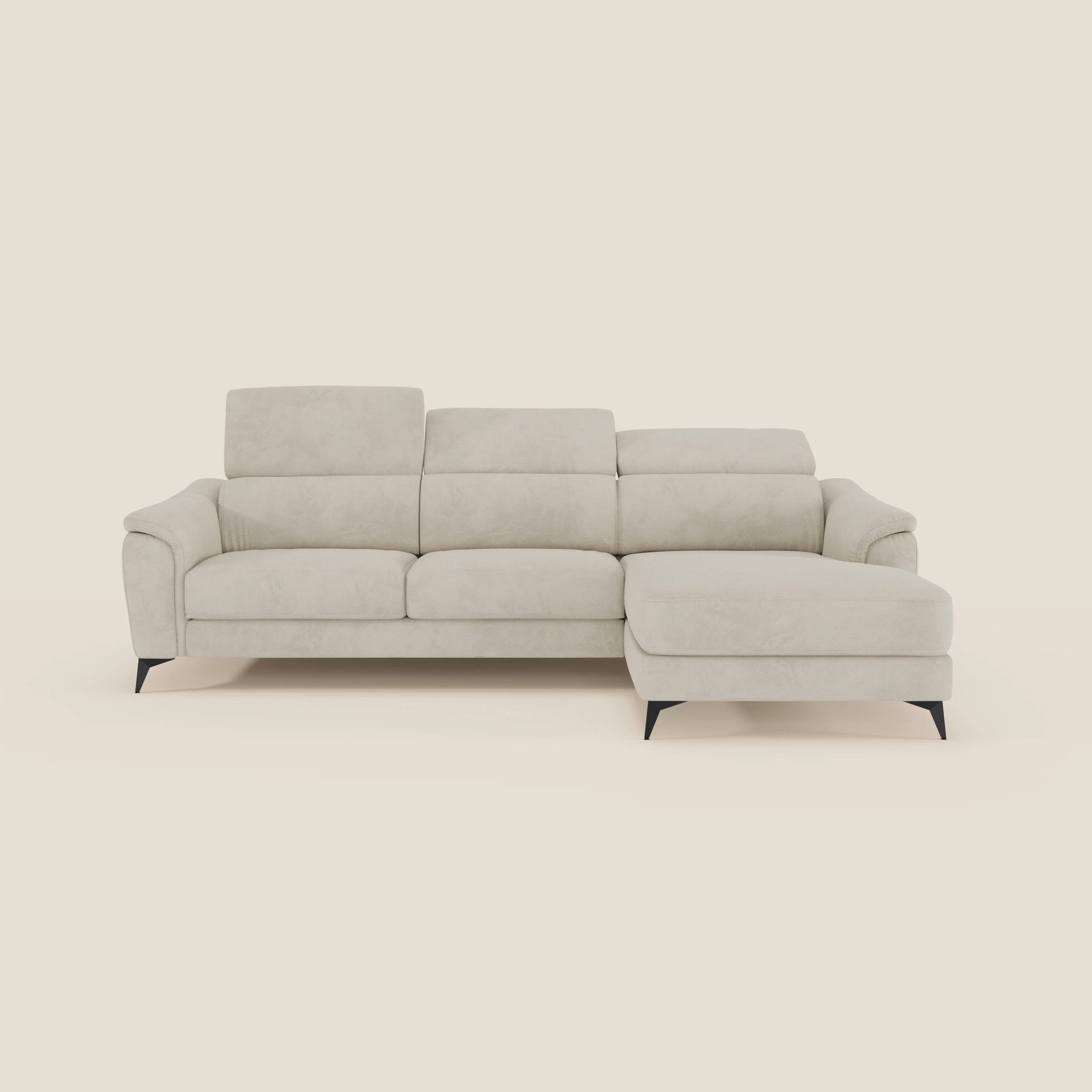 Arcos Canapé avec méridienne - pieds hauts et têtières inclinables en microfibre imperméable T11 crème