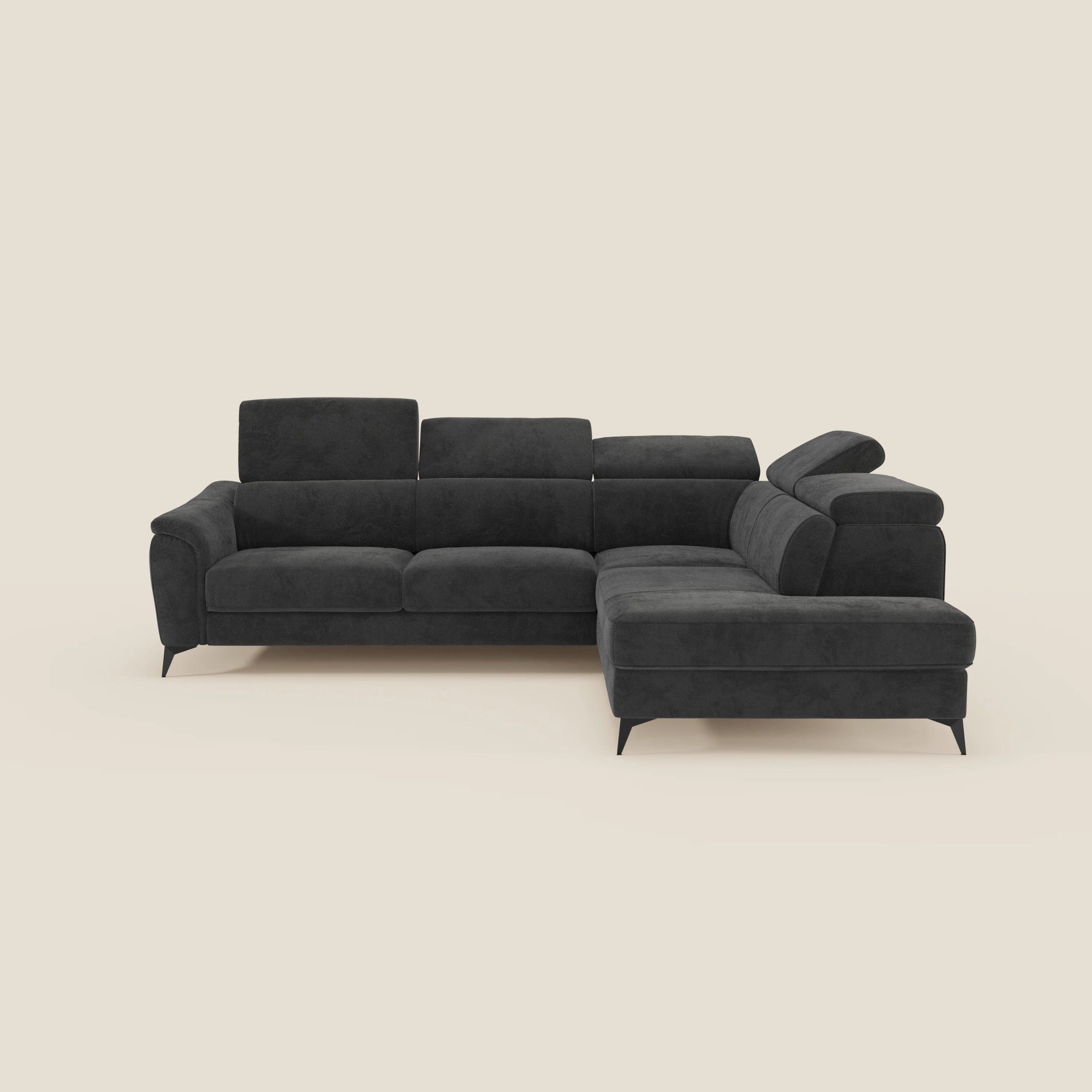 Arcos Canapé d'angle - pieds hauts et têtières inclinables en microfibre imperméable T11 noir