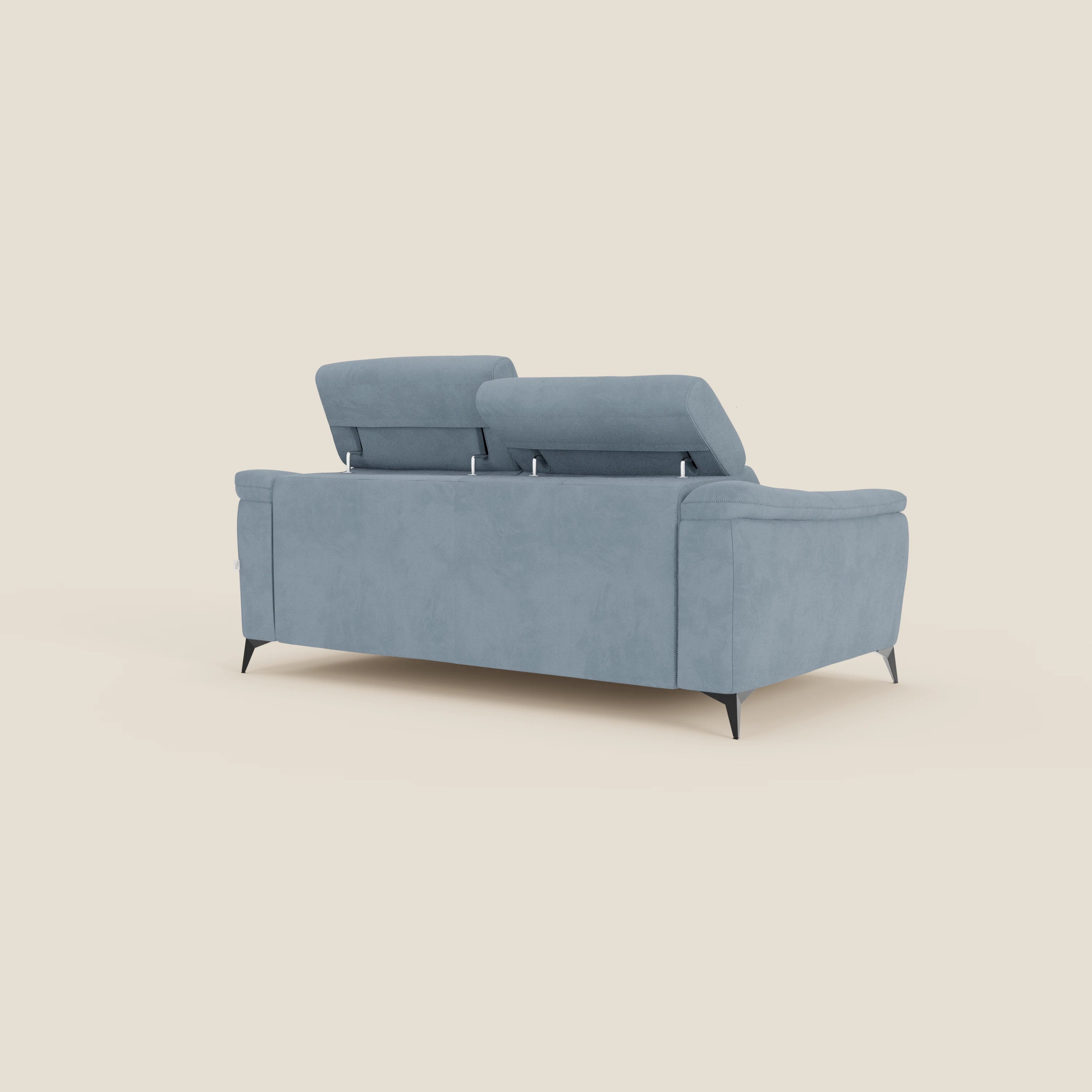 Arcos Canapé 3 places - pieds hauts et têtières inclinables en microfibre imperméable T11 bleu pastel