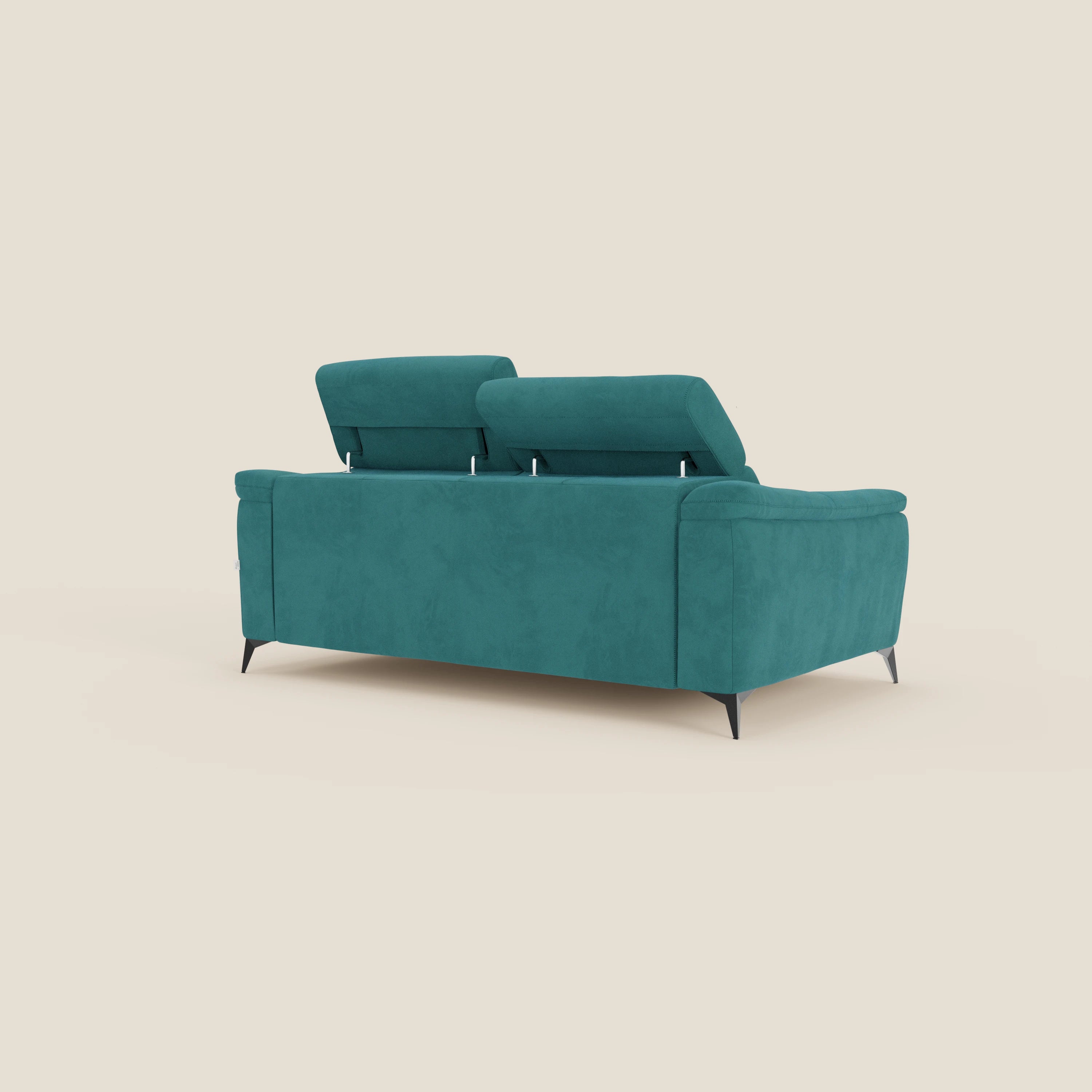 Arcos Divano 3 posti - piedini alti e poggiatesta reclinabili in microfibra impermeabile T11 petrolio