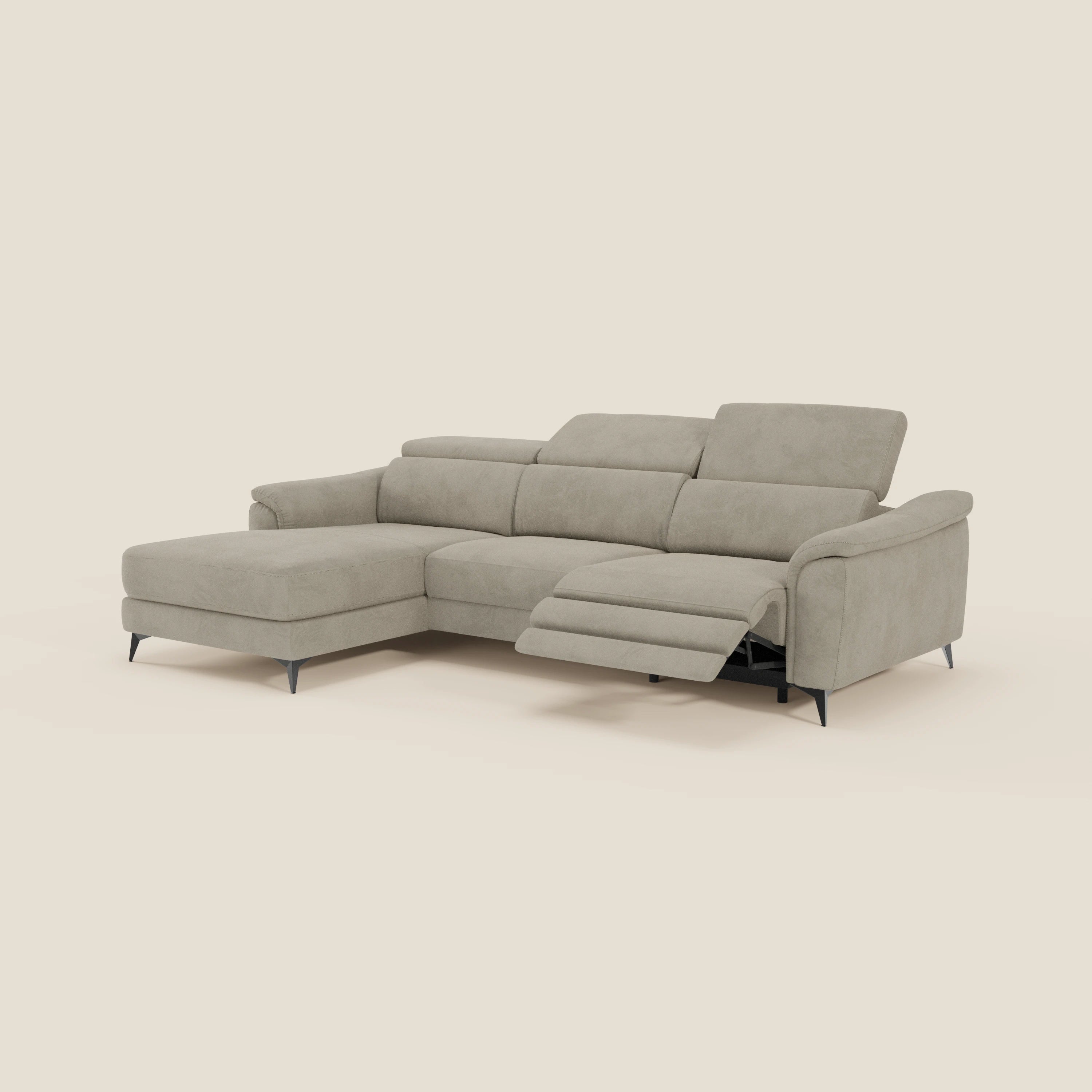 Arcos Canapé avec méridienne - pieds hauts et têtières inclinables en microfibre imperméable T11 taupe