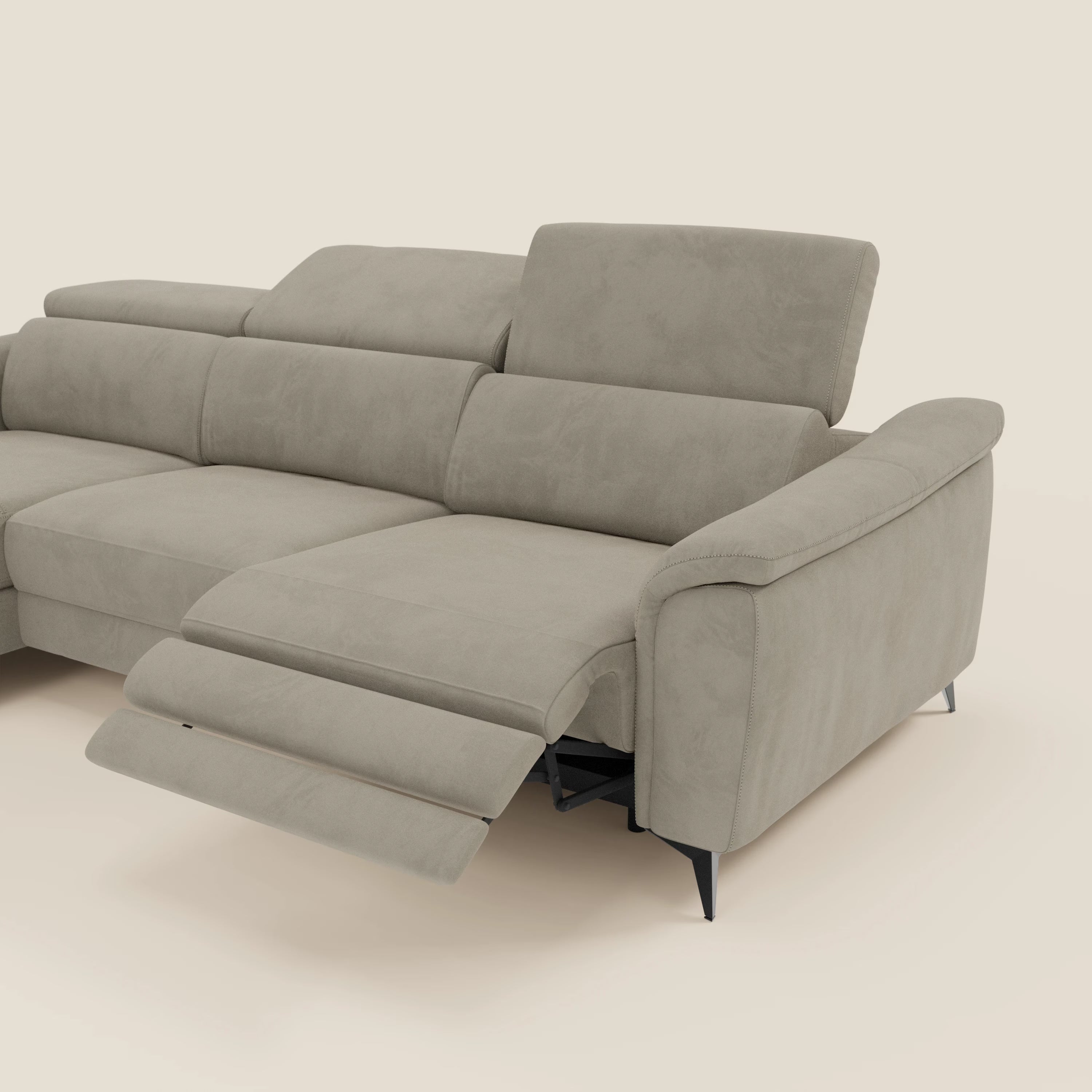 Arcos Canapé avec méridienne - pieds hauts et têtières inclinables en microfibre imperméable T11 taupe