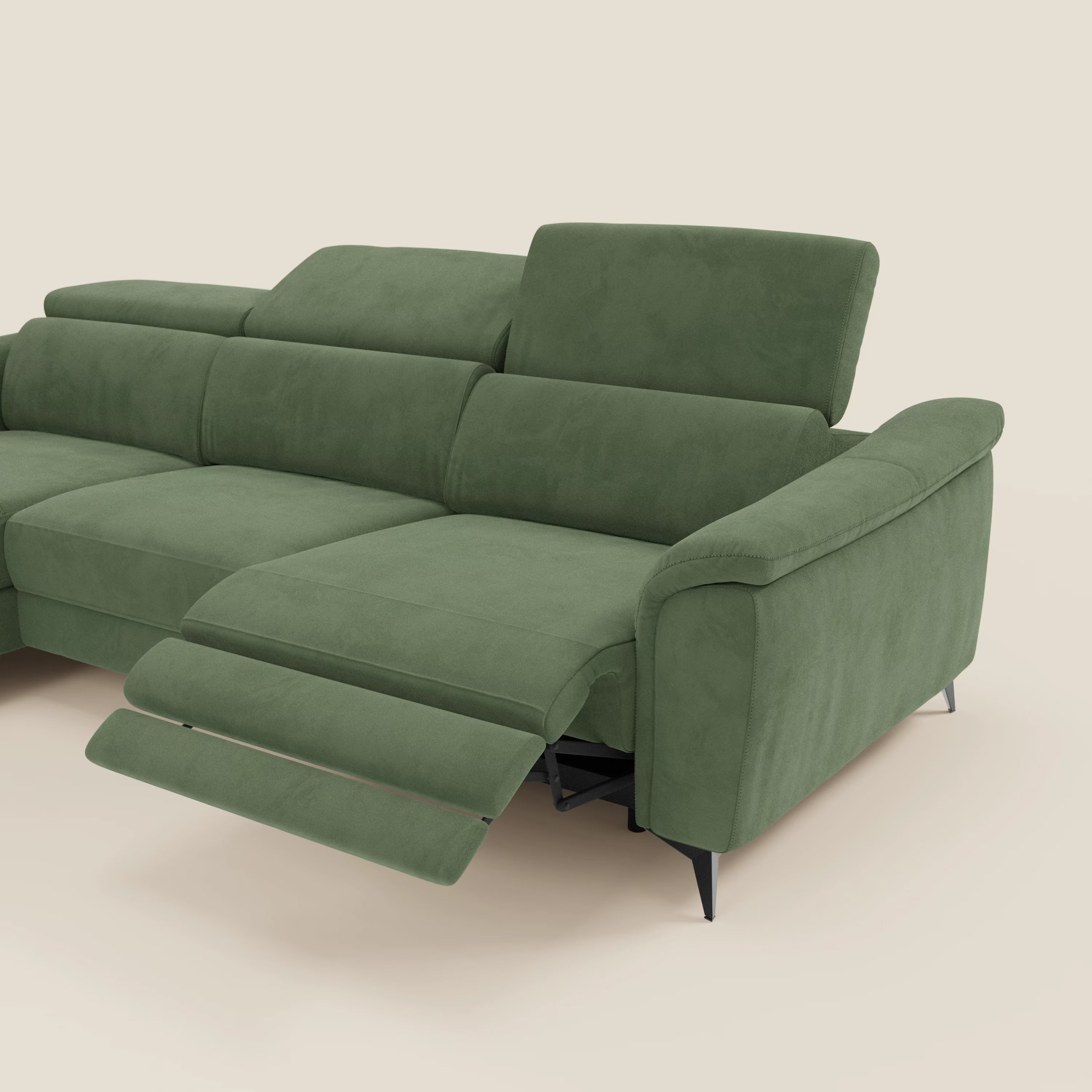 Arcos Canapé avec méridienne - pieds hauts et têtières inclinables en microfibre imperméable T11 vert