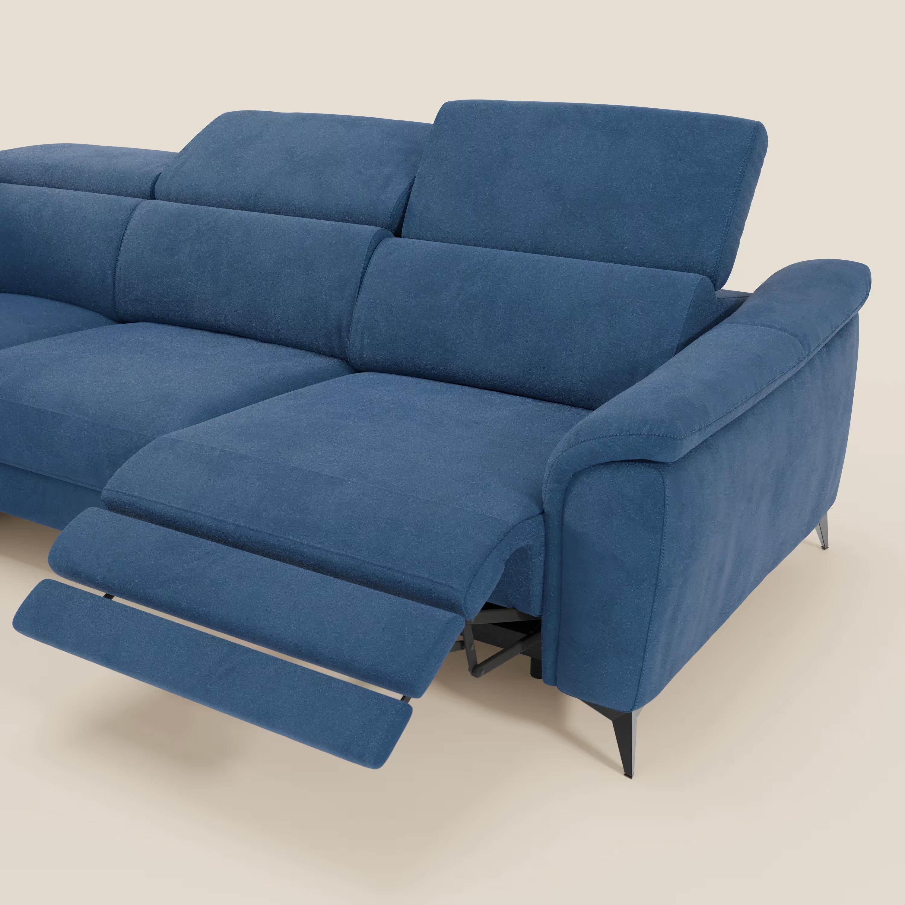 Arcos Canapé d'angle - pieds hauts et têtières inclinables en microfibre imperméable T11 bleu