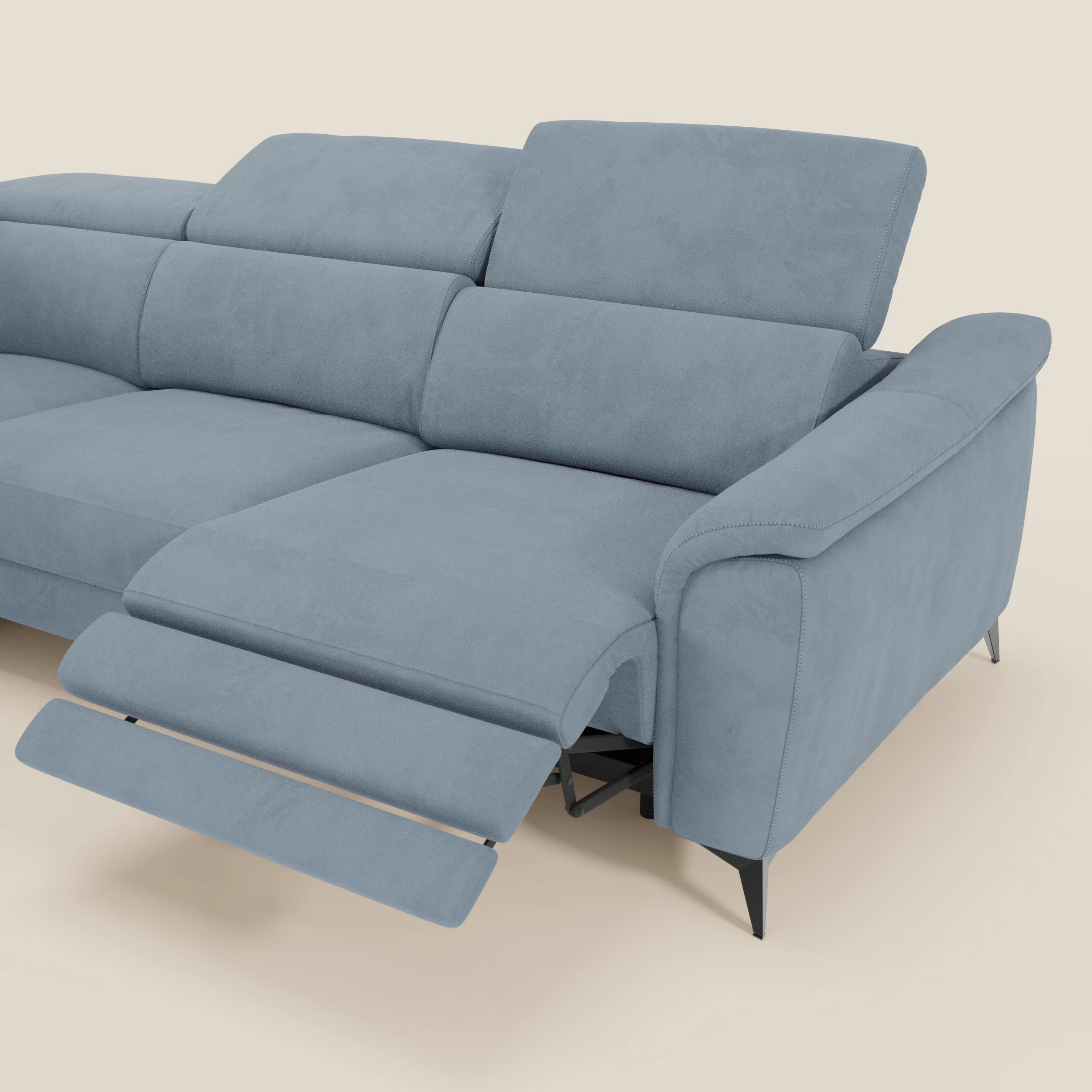 Arcos Canapé d'angle - pieds hauts et têtières inclinables en microfibre imperméable T11 bleu pastel