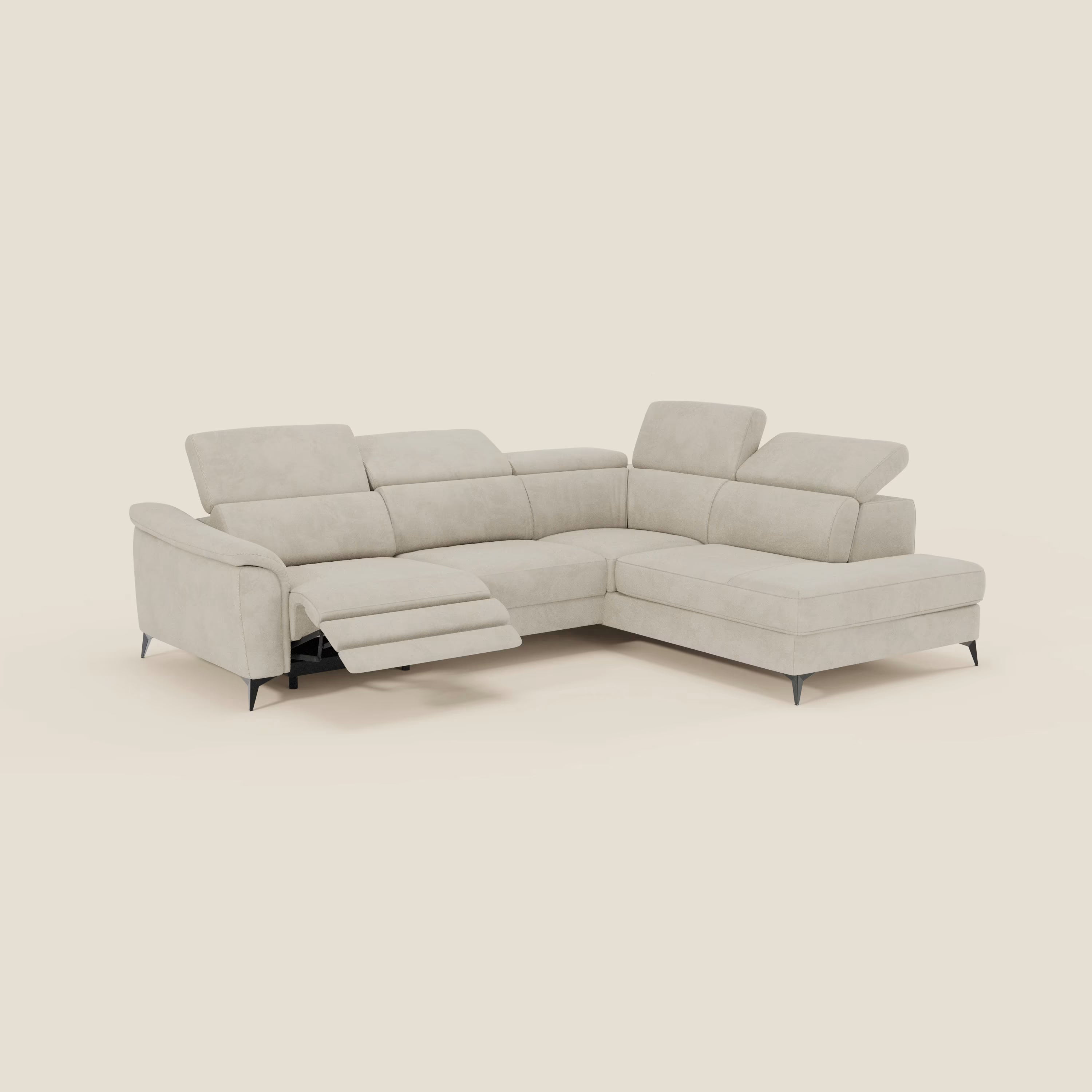 Arcos Canapé d'angle - pieds hauts et têtières inclinables en microfibre imperméable T11 crème
