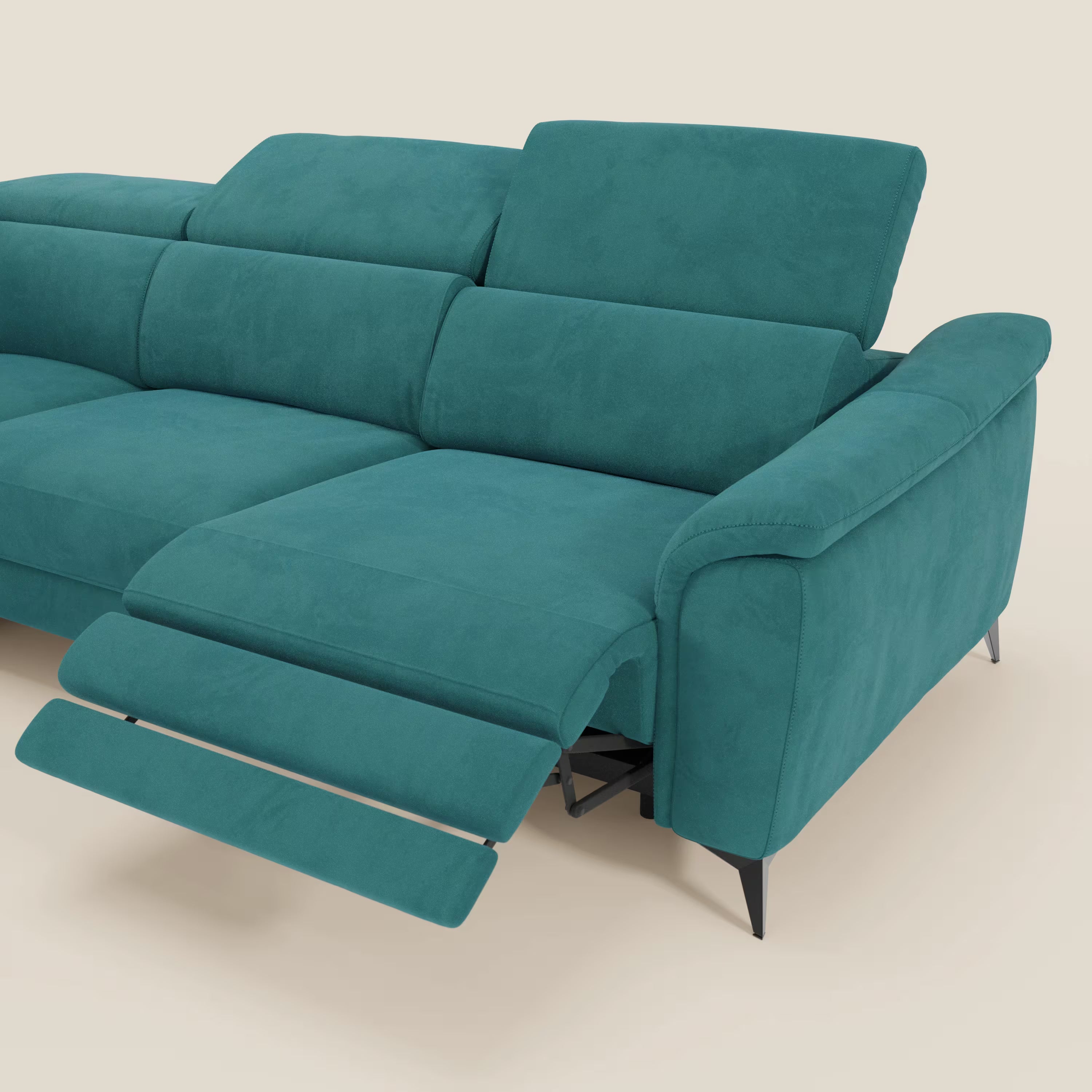 Arcos Canapé d'angle - pieds hauts et têtières inclinables en microfibre imperméable T11 bleu canard