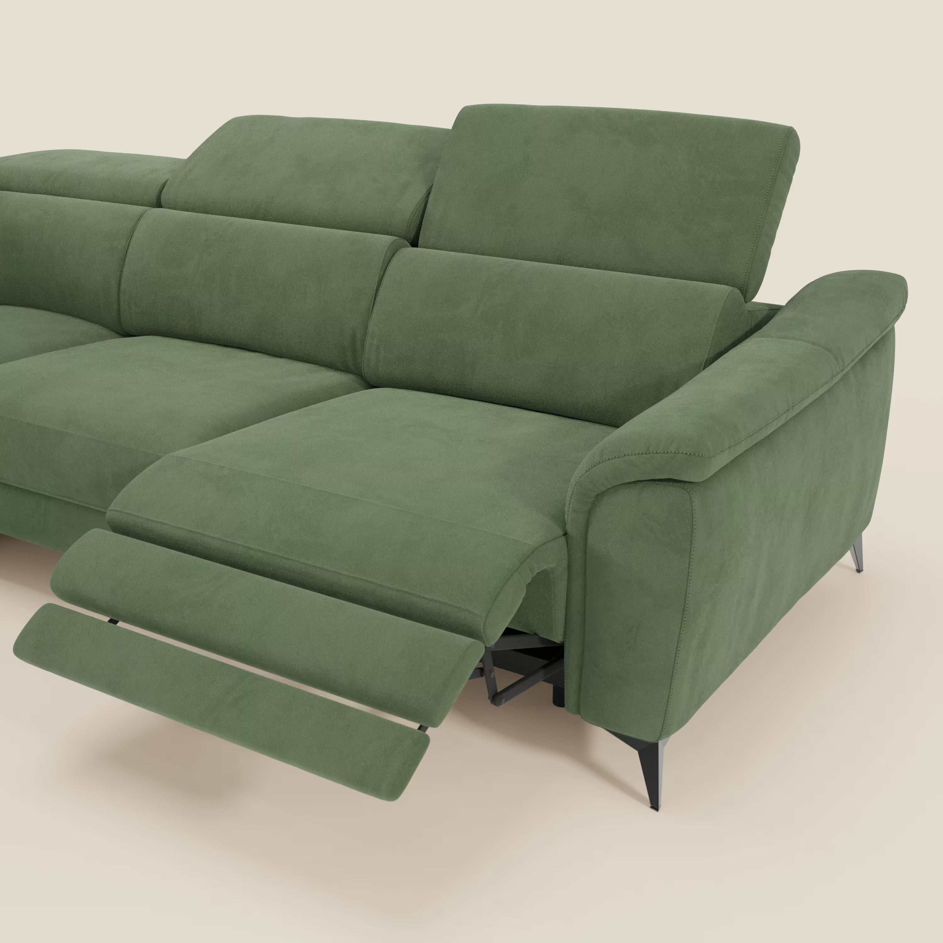 Arcos Canapé d'angle - pieds hauts et têtières inclinables en microfibre imperméable T11 vert