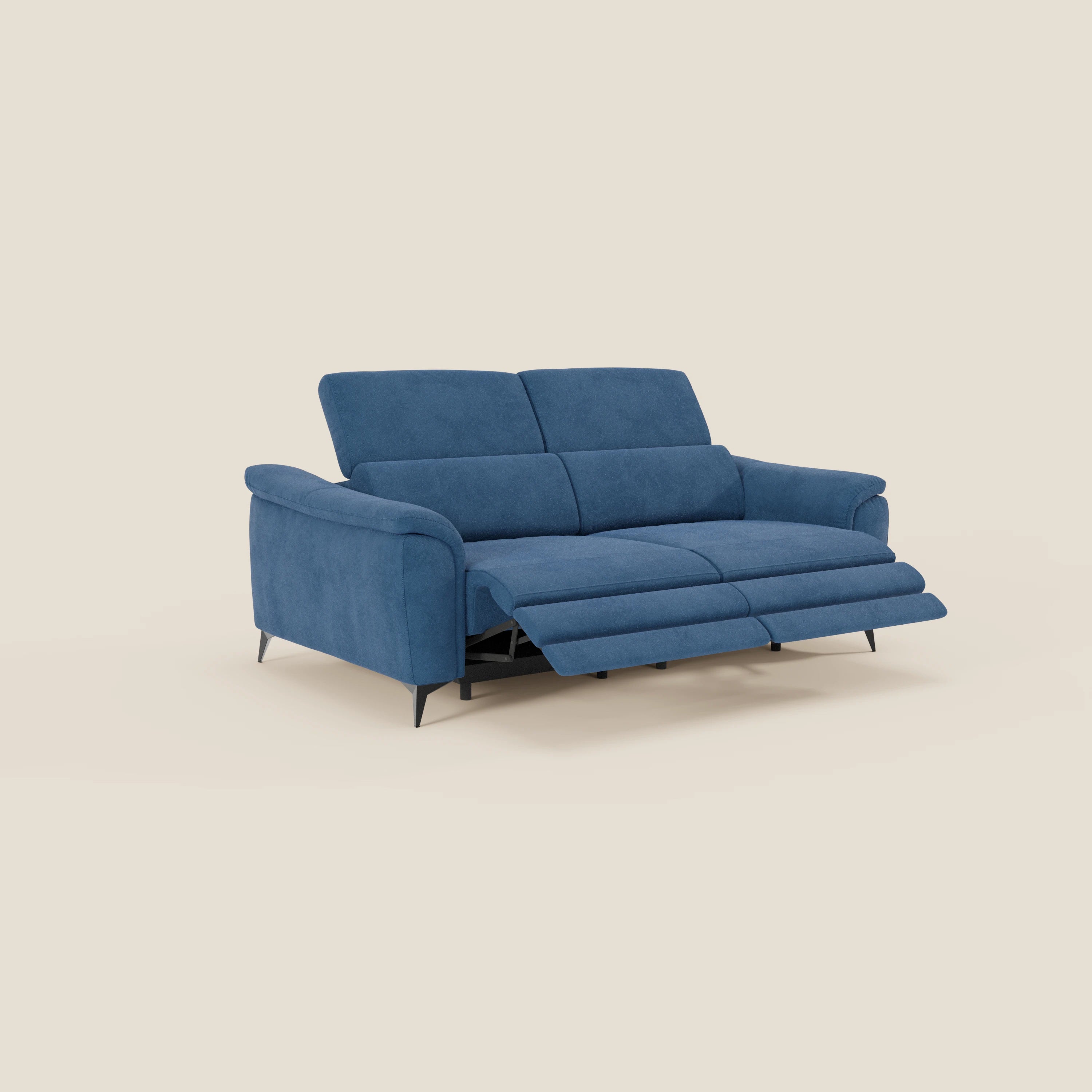 Arcos Canapé 3 places - pieds hauts et têtières inclinables en microfibre imperméable T11 bleu