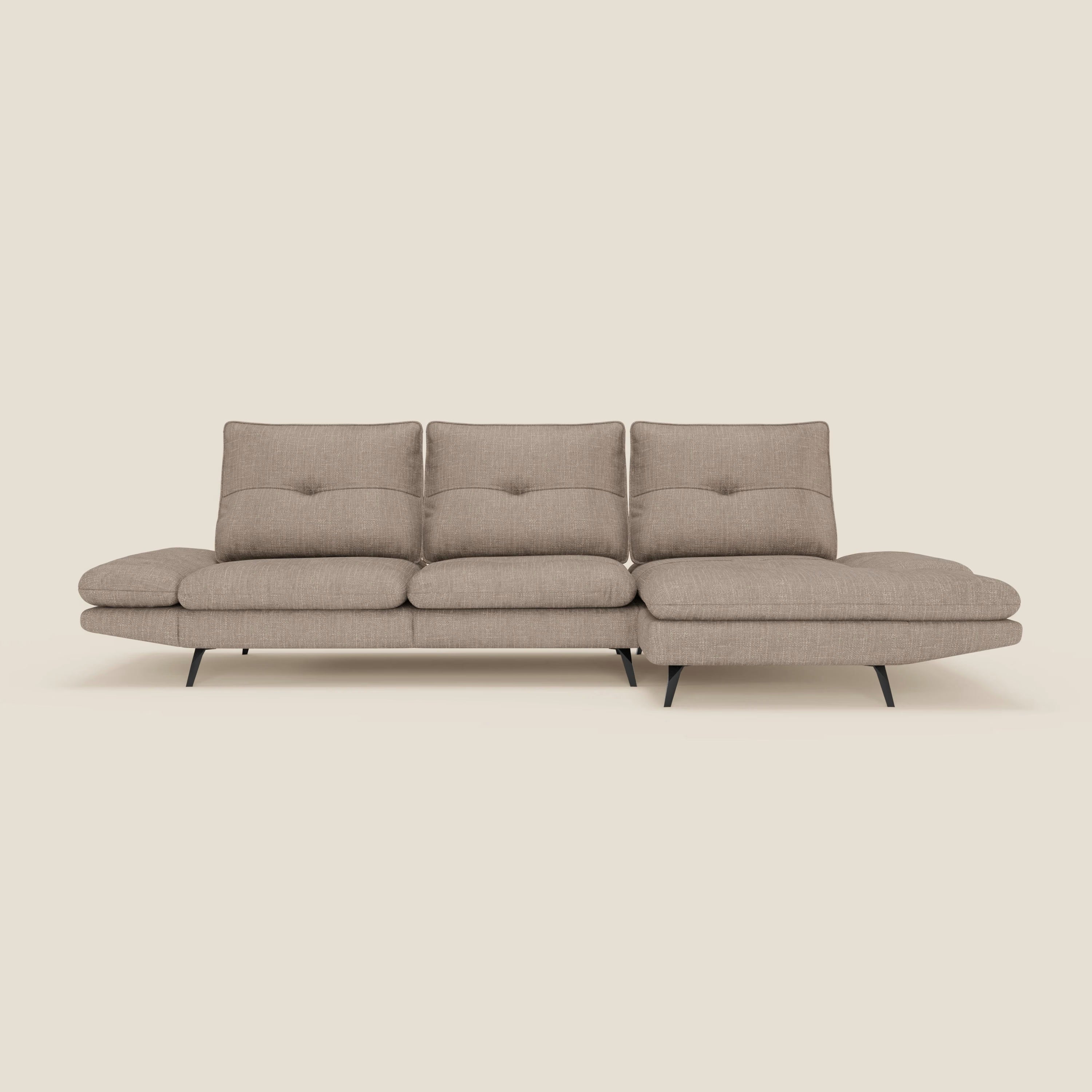 Ardex Sofa mit Halbinsel – verschiebbare Rückenlehnen und verstellbare Armlehnen aus elegantem, wasserfestem Stoff T06 graubeige