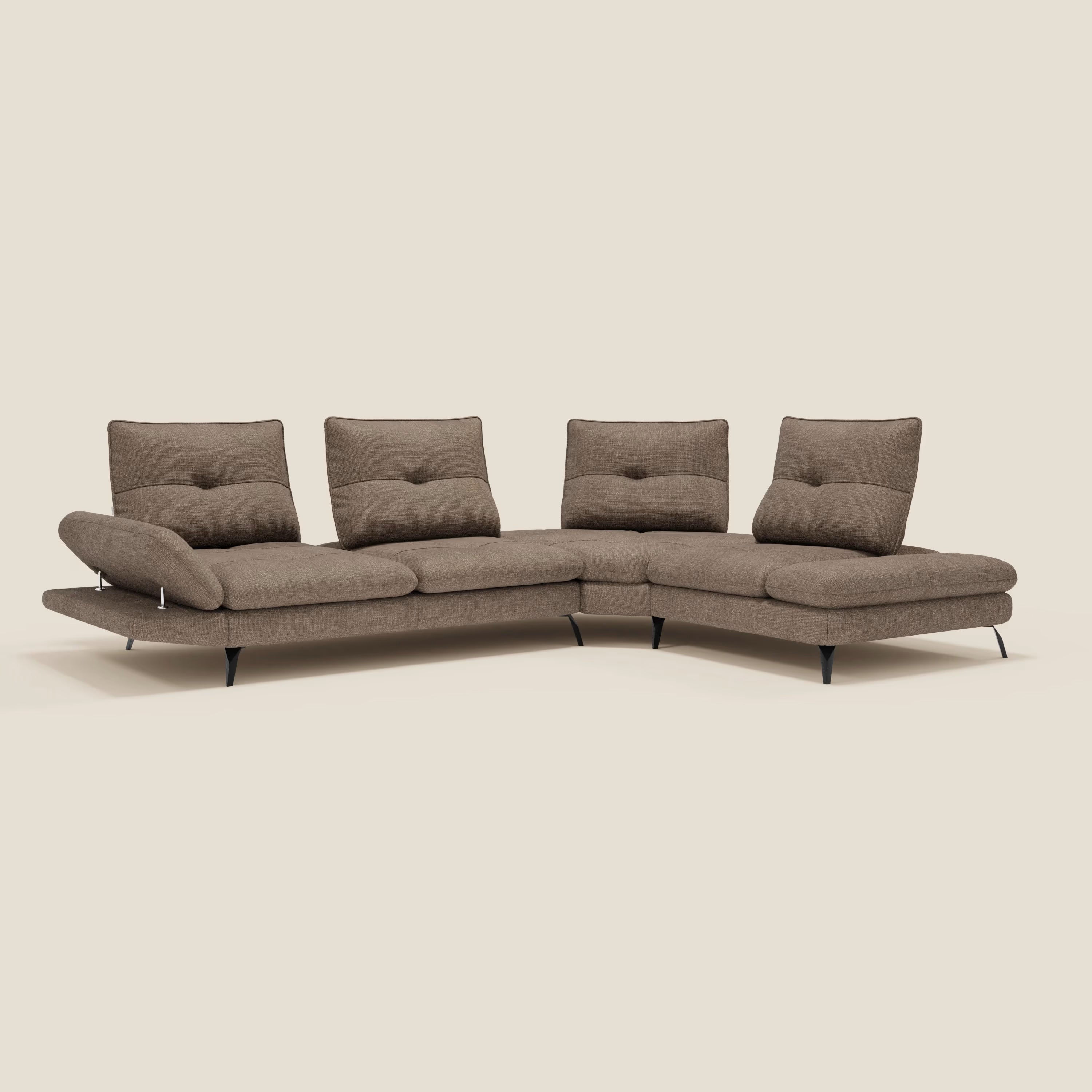 Ardex Ecksofa – verschiebbare Rückenlehnen und verstellbare Armlehnen aus elegantem, wasserfestem Stoff T06 braun