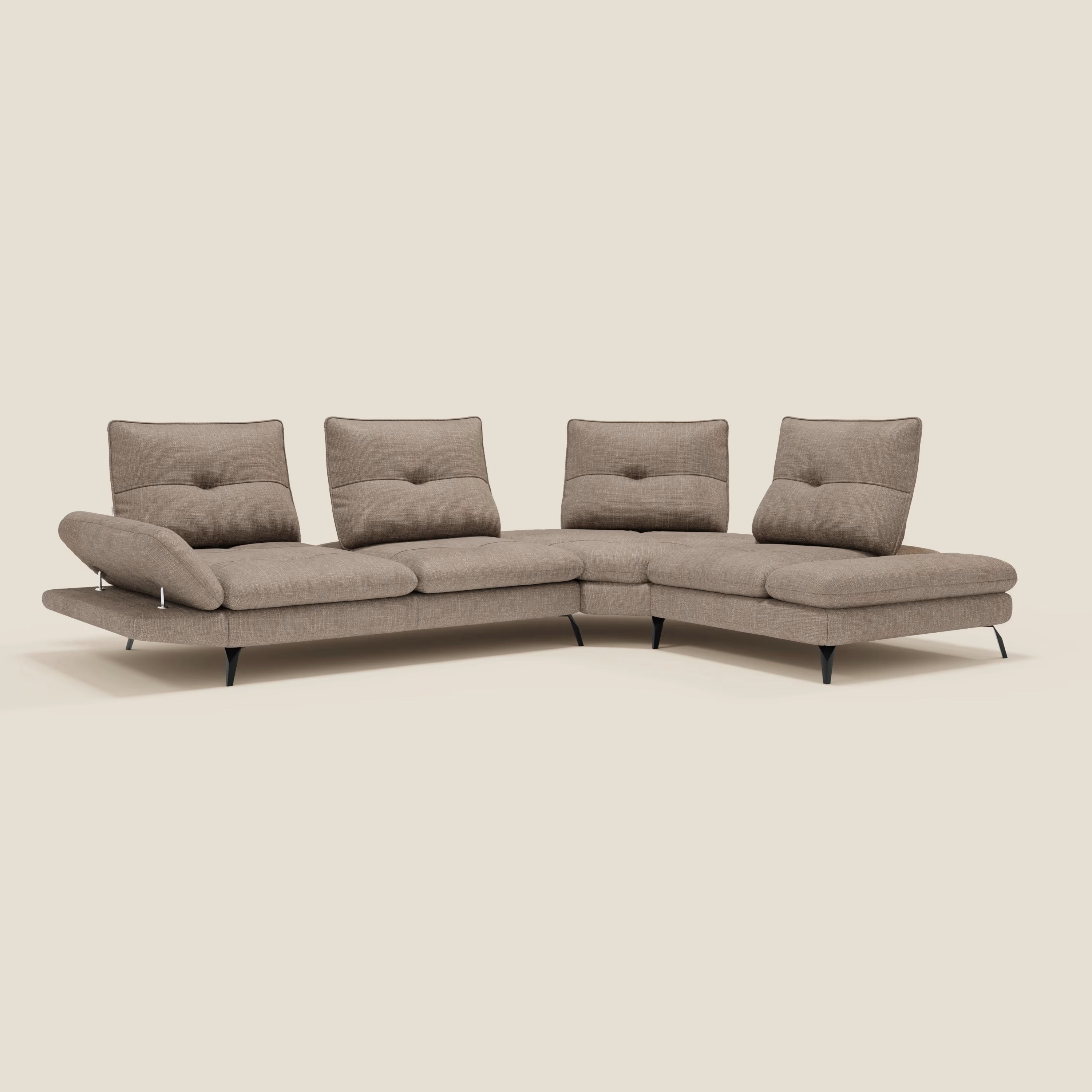 Ardex Ecksofa – verschiebbare Rückenlehnen und verstellbare Armlehnen aus elegantem, wasserfestem Stoff T06 graubeige