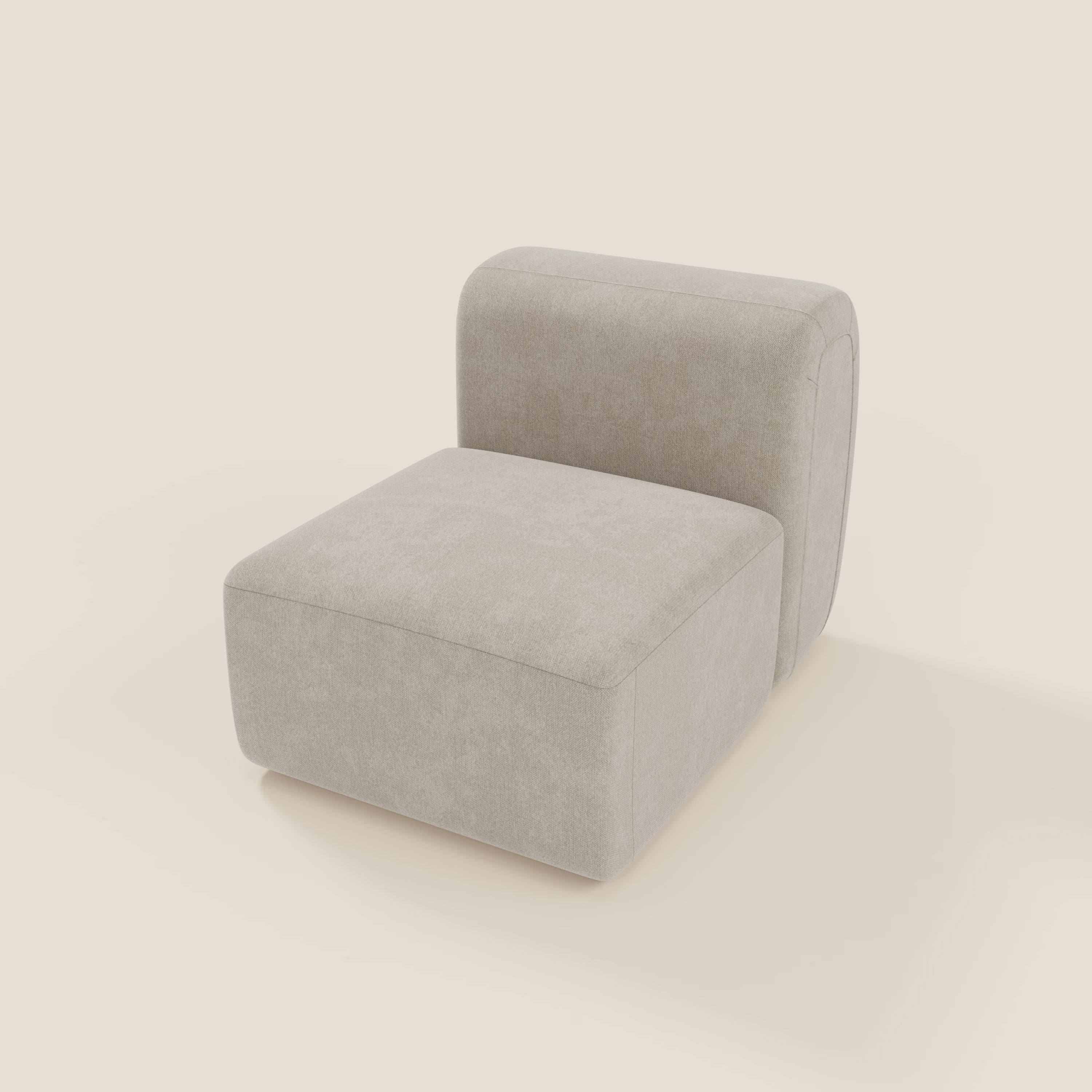 BonBon modulo centrale 70 cm di Divani.Store è una moderna poltrona senza braccioli o elemento modulare in tessuto antimacchia T23 panna, caratterizzata da bordi morbidi e arrotondati e da un'ampia seduta con schienale basso.