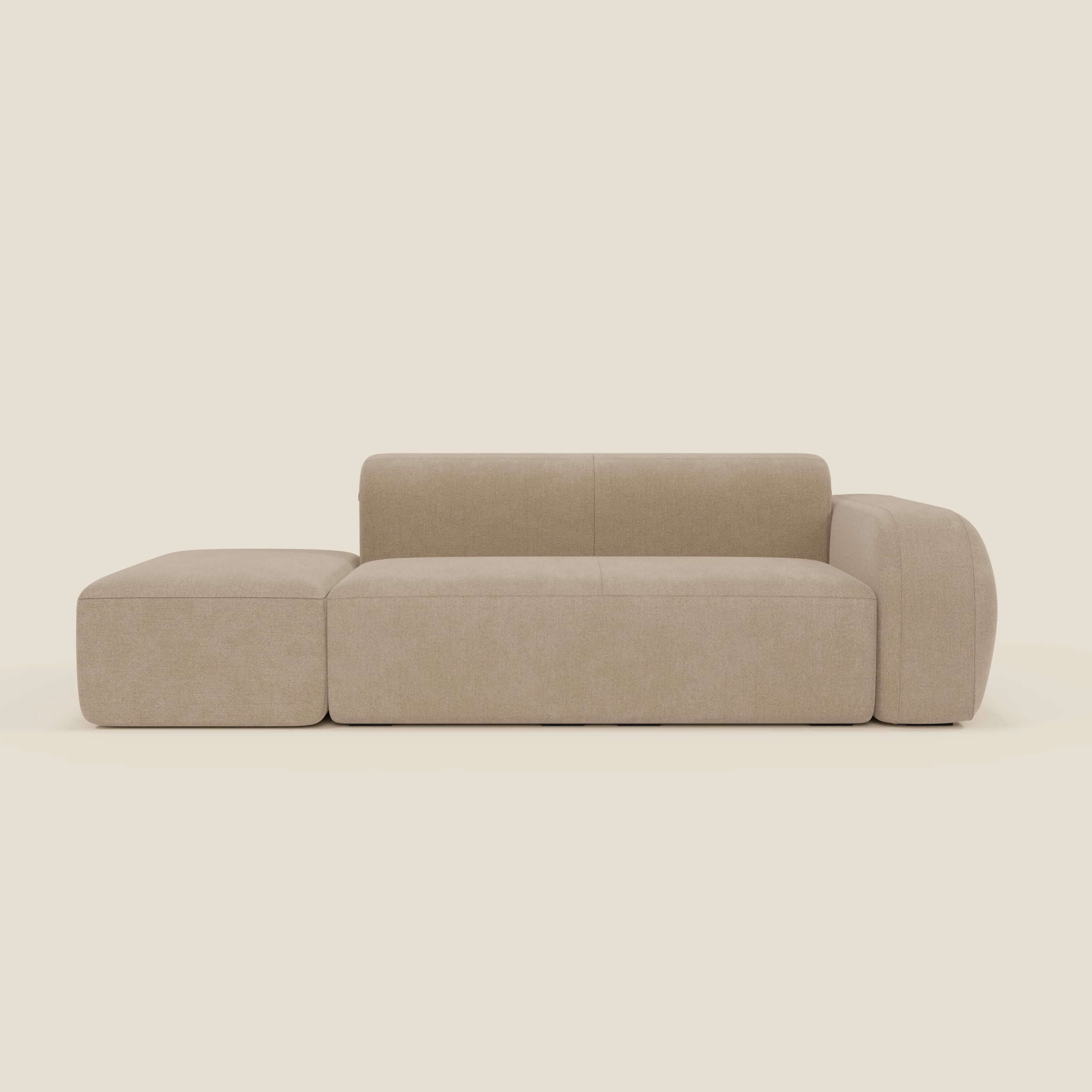 BonBon Divano modulare componibile – Composizione con pouf terminale in tessuto smacchiabile T23 beige