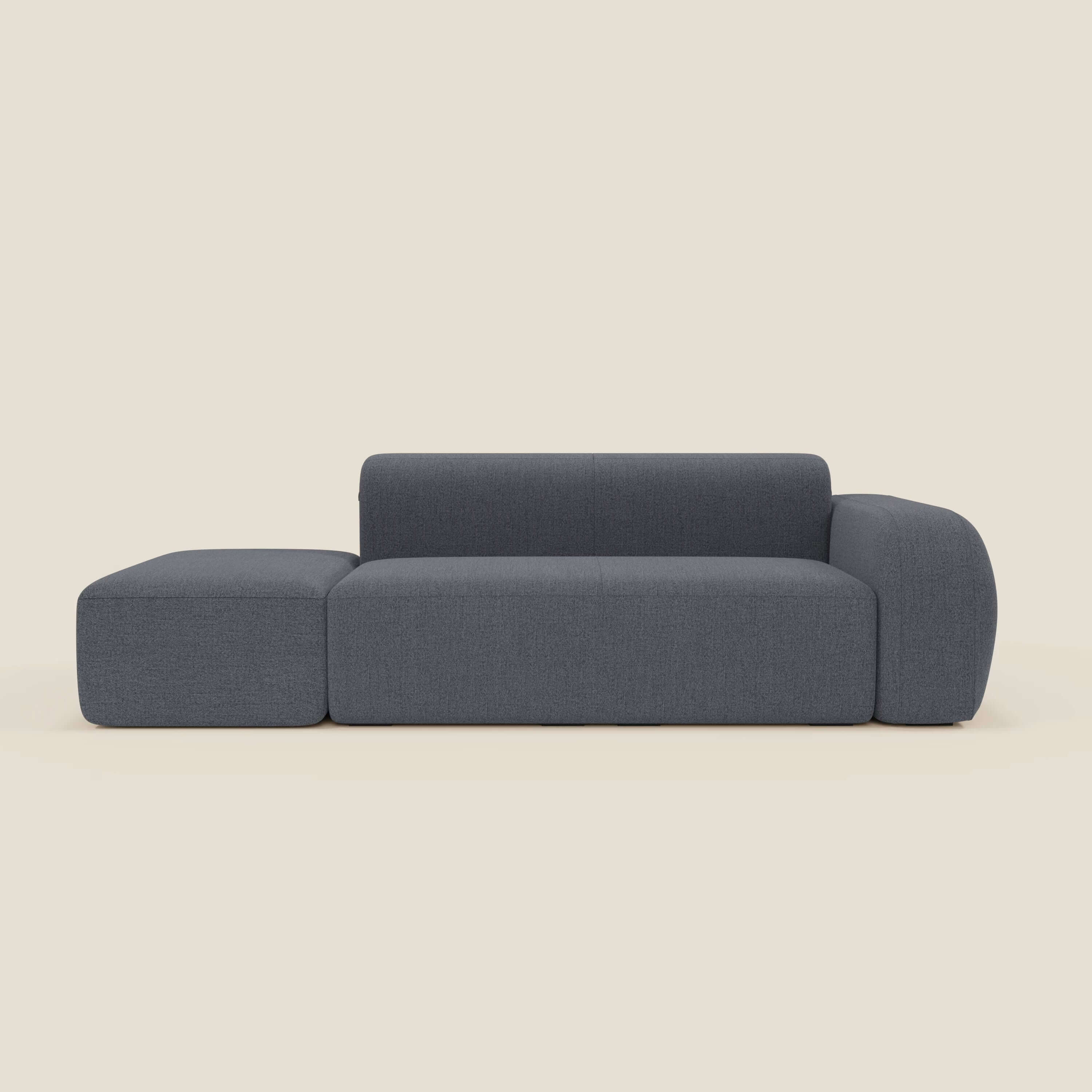 BonBon Divano modulare componibile – Composizione con pouf terminale in tessuto smacchiabile T23 blu grafite