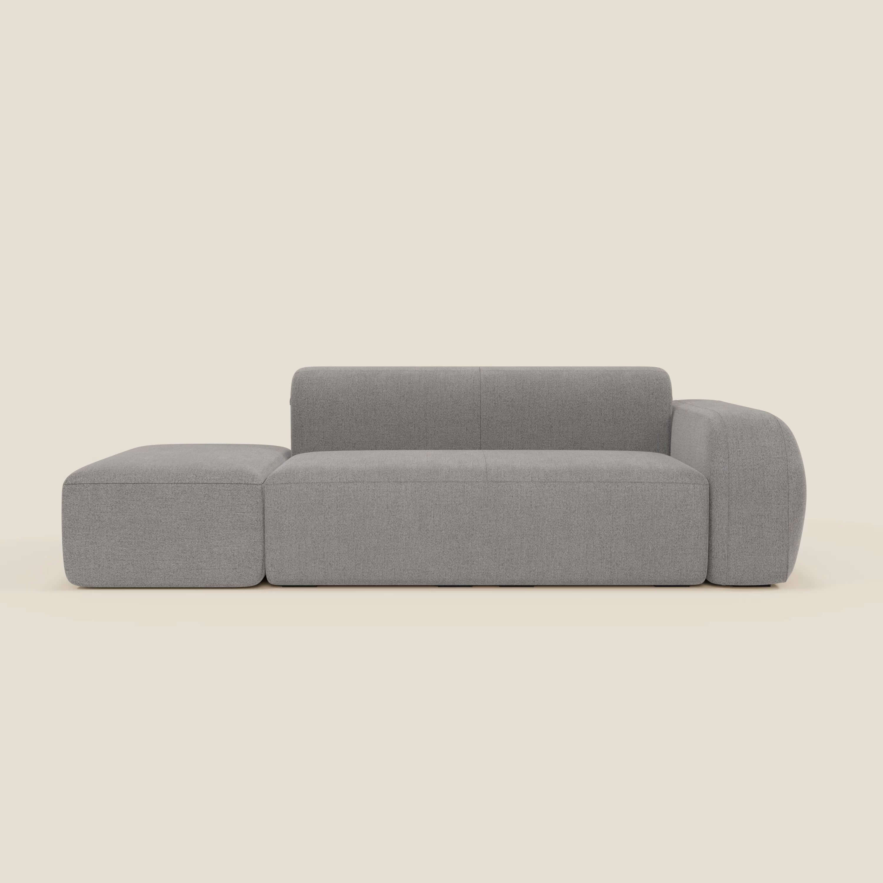 BonBon Divano modulare componibile – Composizione con pouf terminale in tessuto smacchiabile T23 grigio