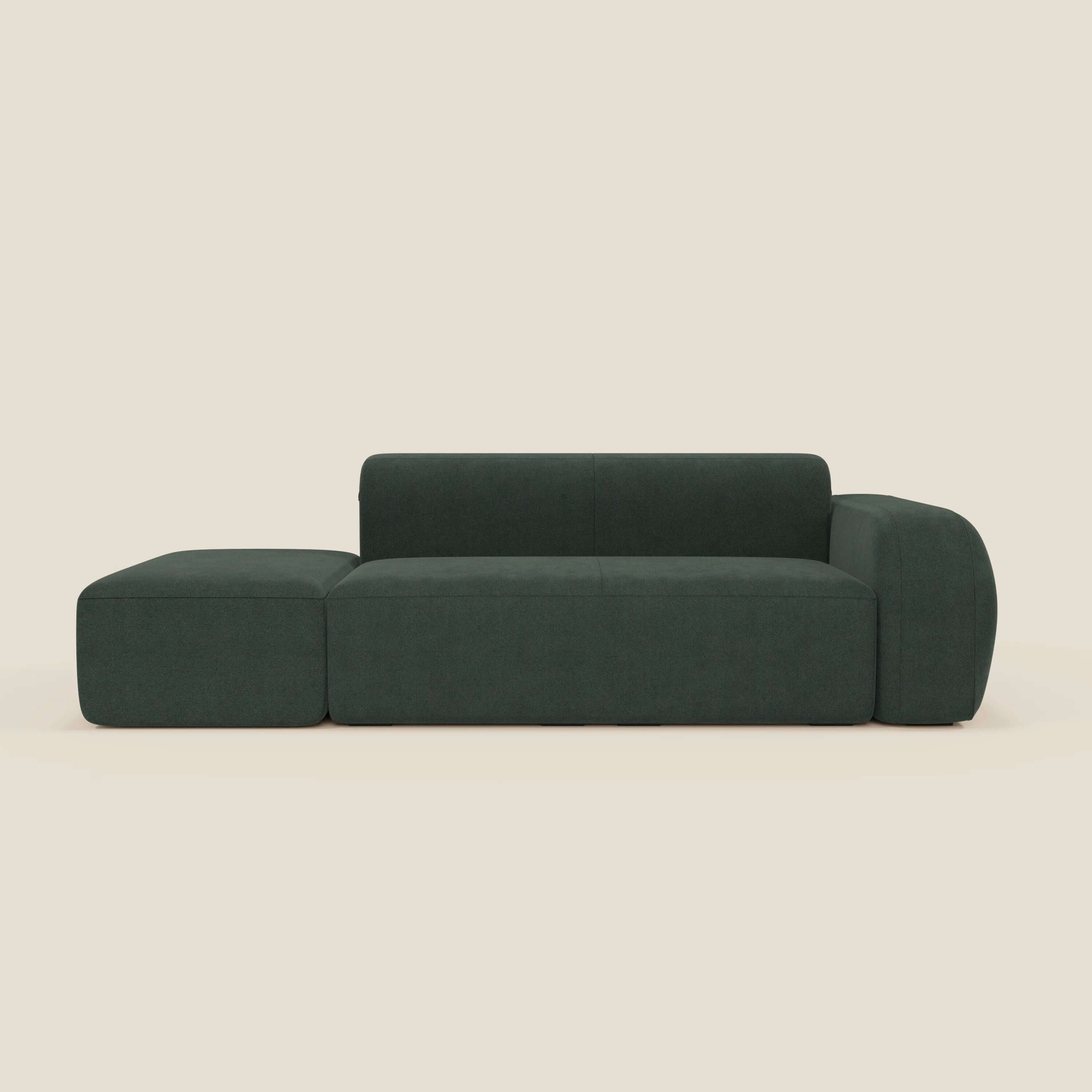 BonBon Divano modulare componibile – Composizione con pouf terminale in tessuto smacchiabile T23 verde