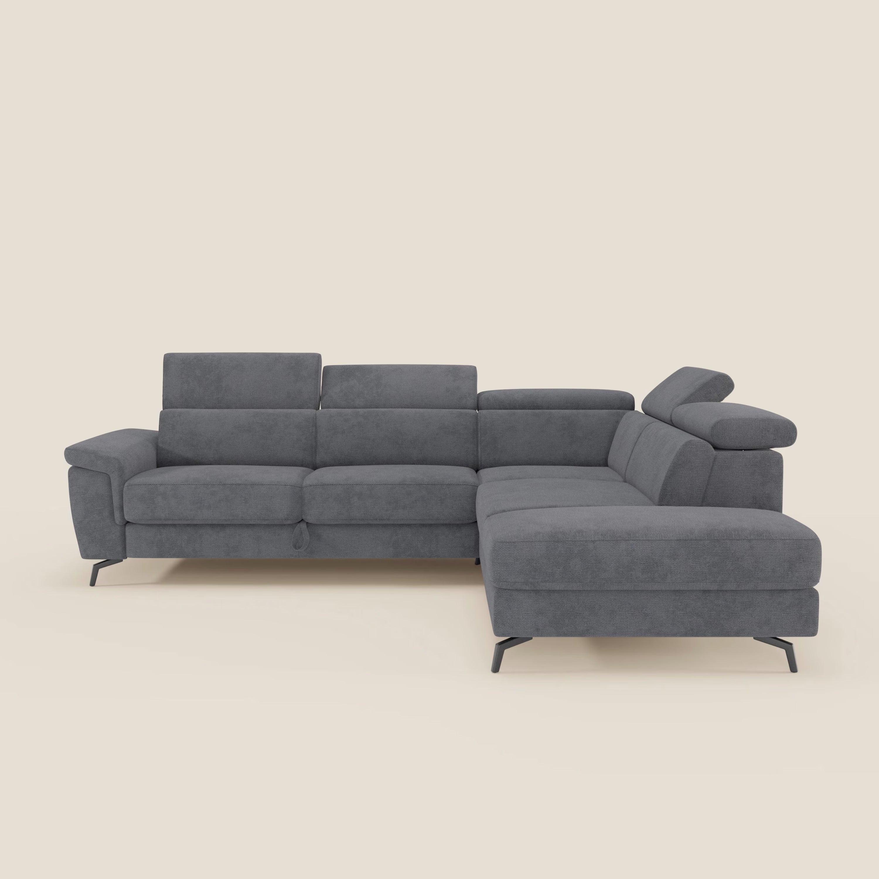 Estro Canapé d'angle extractible - têtières inclinables en tissu imperméable T14 gris