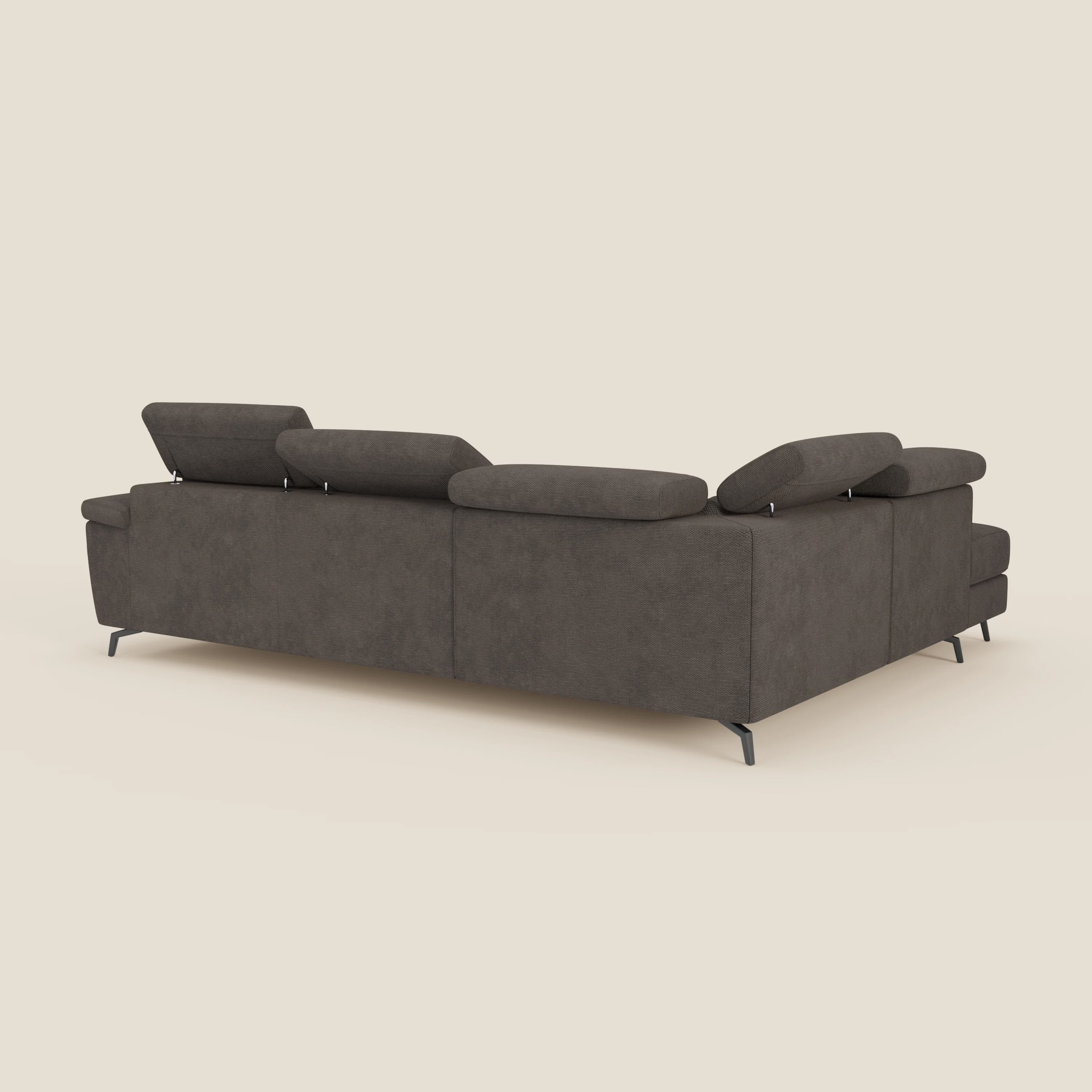 Estro Ecksofa mit Ausziehfunktion – verstellbare Kopfstützen aus wasserfestem Stoff T14 braun