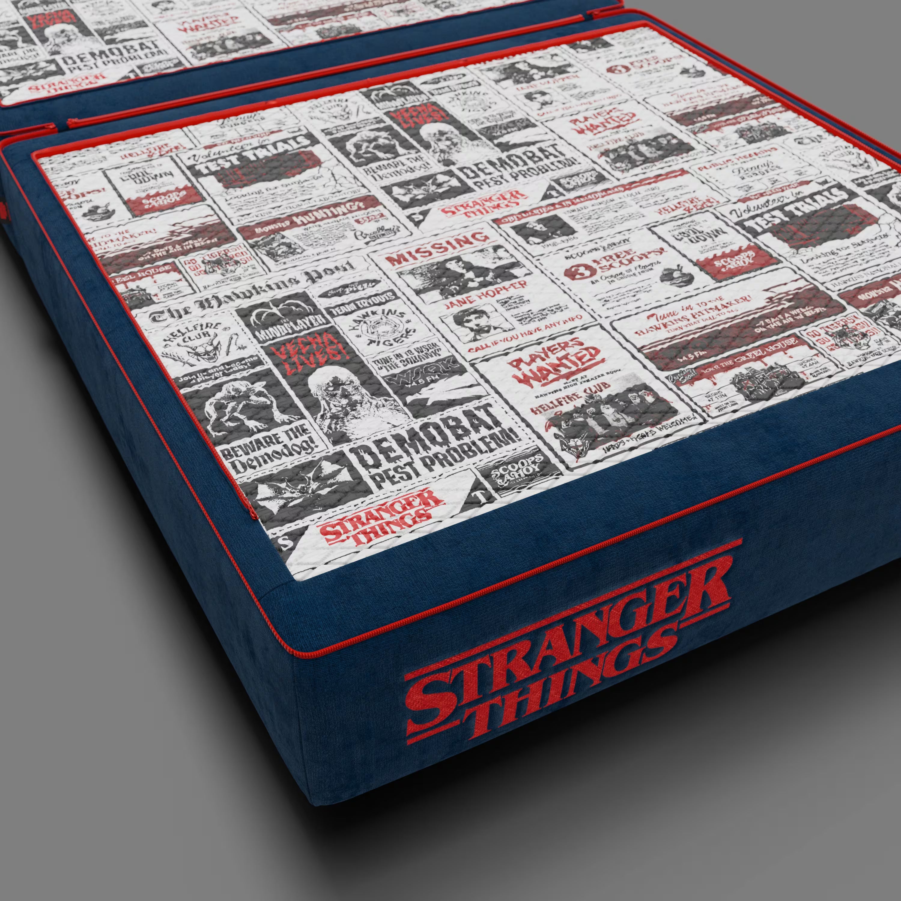 Rift poltrona letto STRANGER THINGS Edition con materasso alto 22 cm e memory foam - tessuto smacchiabile blu