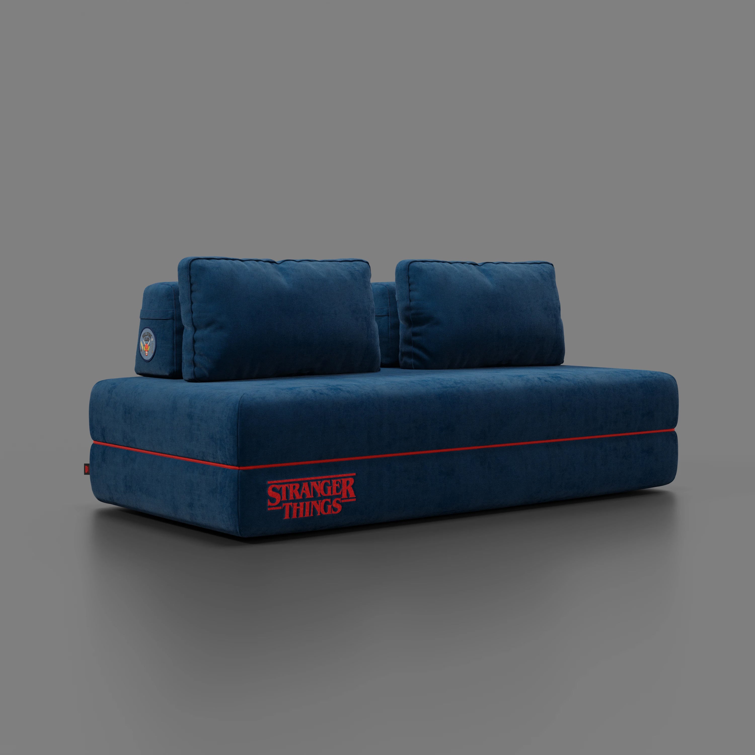 Rift divano letto matrimoniale STRANGER THINGS Edition 2 posti e 3 posti con schienali mobili - materasso alto 22 cm e memory foam in tessuto smacchiabile Blu