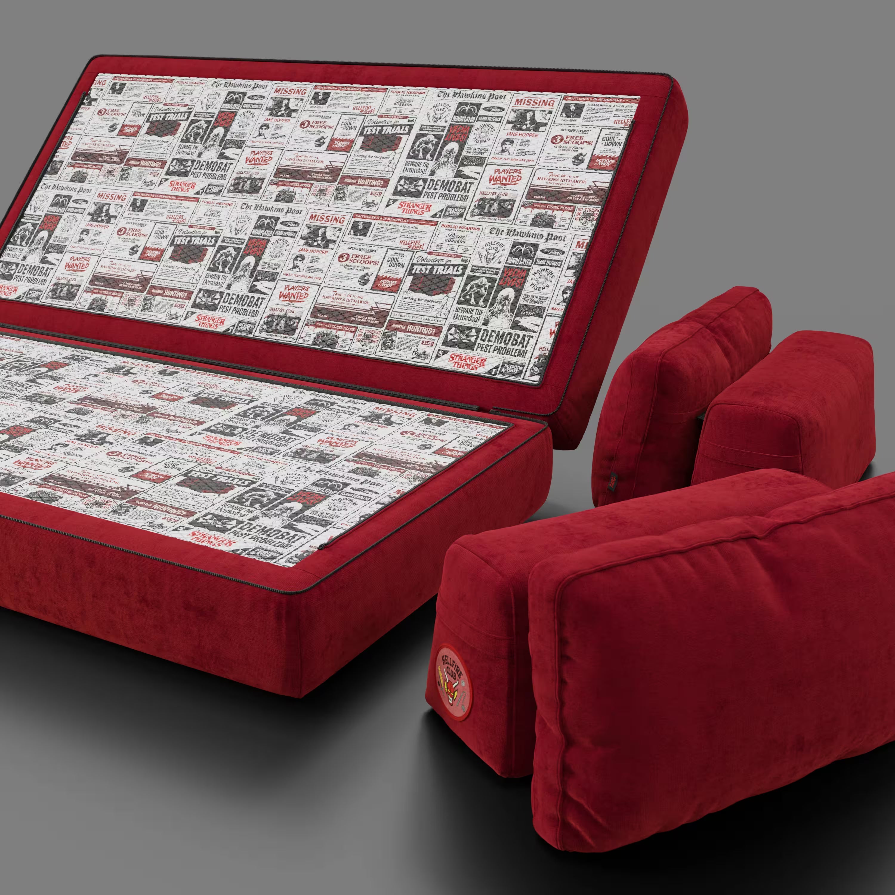Rift divano letto matrimoniale STRANGER THINGS Edition 2 posti e 3 posti con schienali mobili - materasso alto 22 cm e memory foam in tessuto smacchiabile Rosso