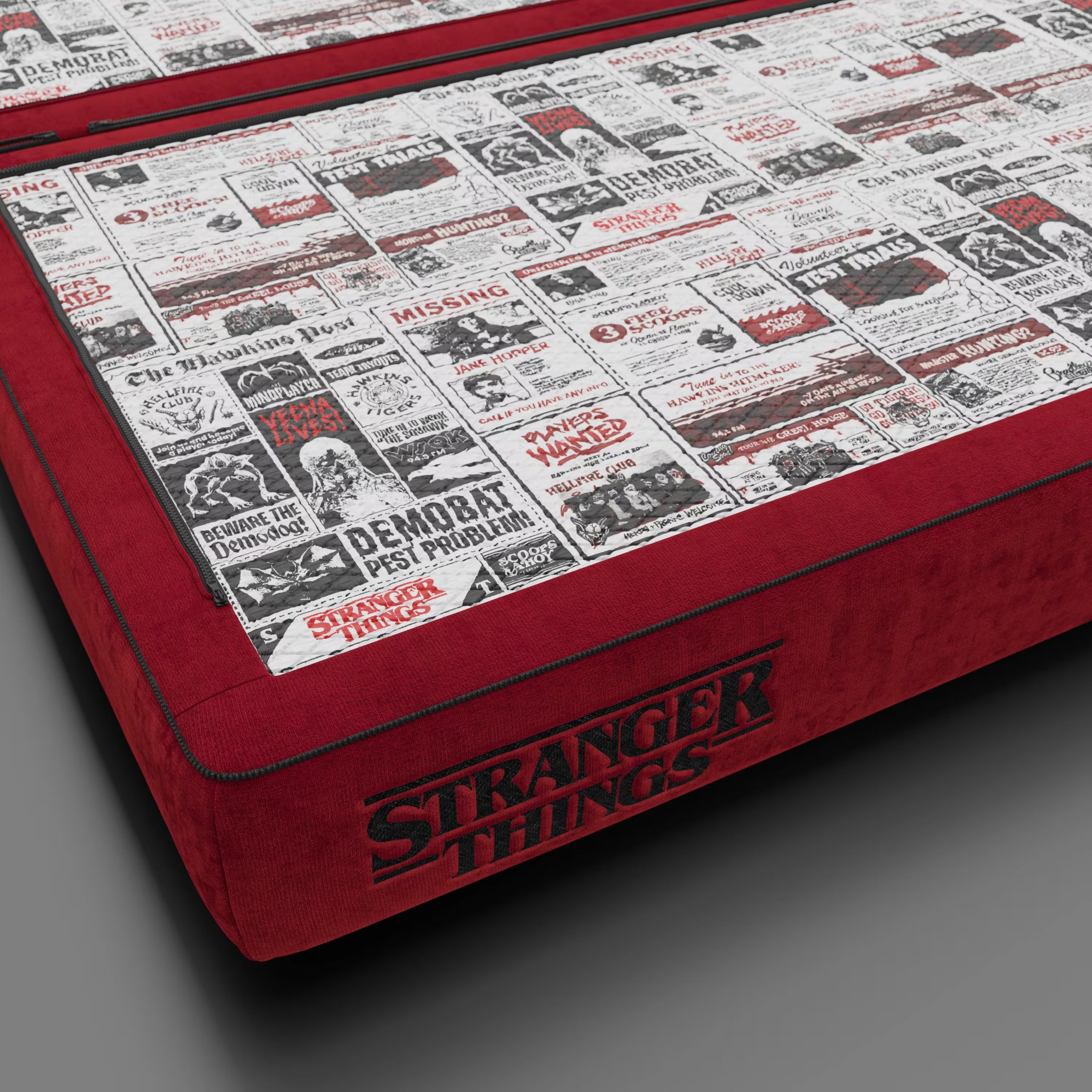 Rift divano letto matrimoniale STRANGER THINGS Edition 2 posti e 3 posti con schienali mobili - materasso alto 22 cm e memory foam in tessuto smacchiabile Rosso