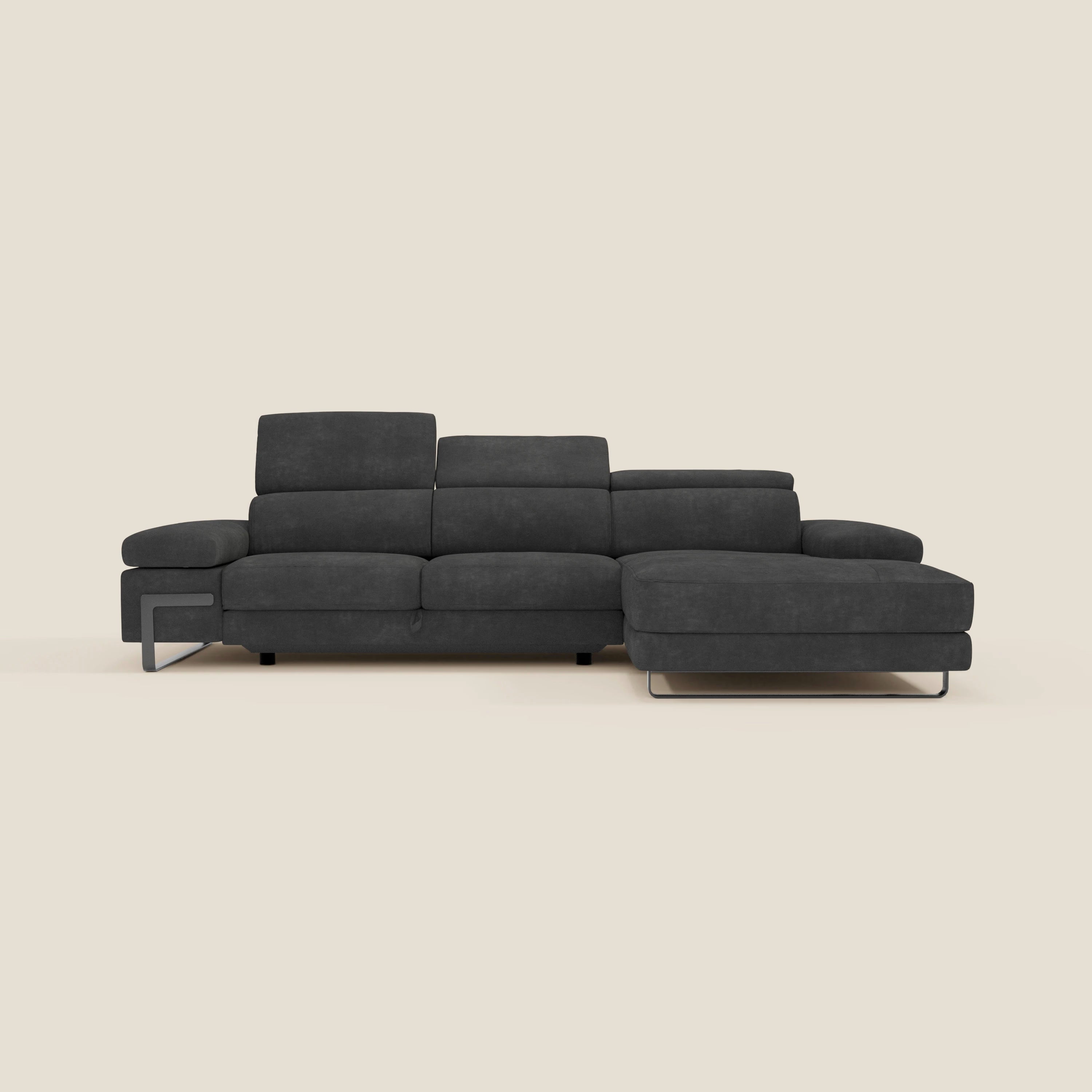 Zayana Ecksofa mit Ausziehfunktion – verstellbare Armlehnen und Kopfstützen aus wasserfestem Stoff T02 schwarz