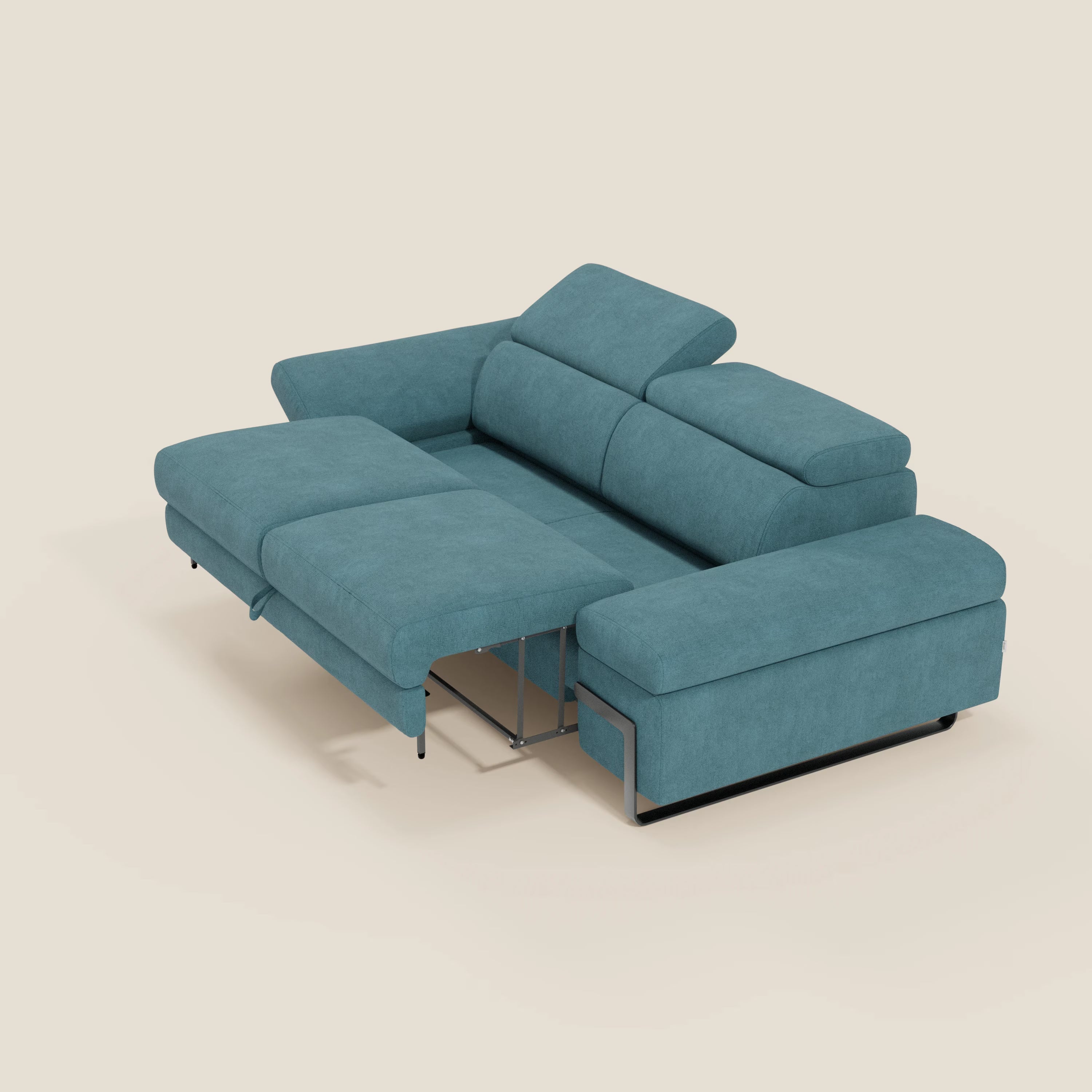 Zayana 3-Sitzer-Sofa mit ausziehbarem Element – verstellbare Armlehnen und Kopfstützen aus wasserfestem Stoff T02 hellblau