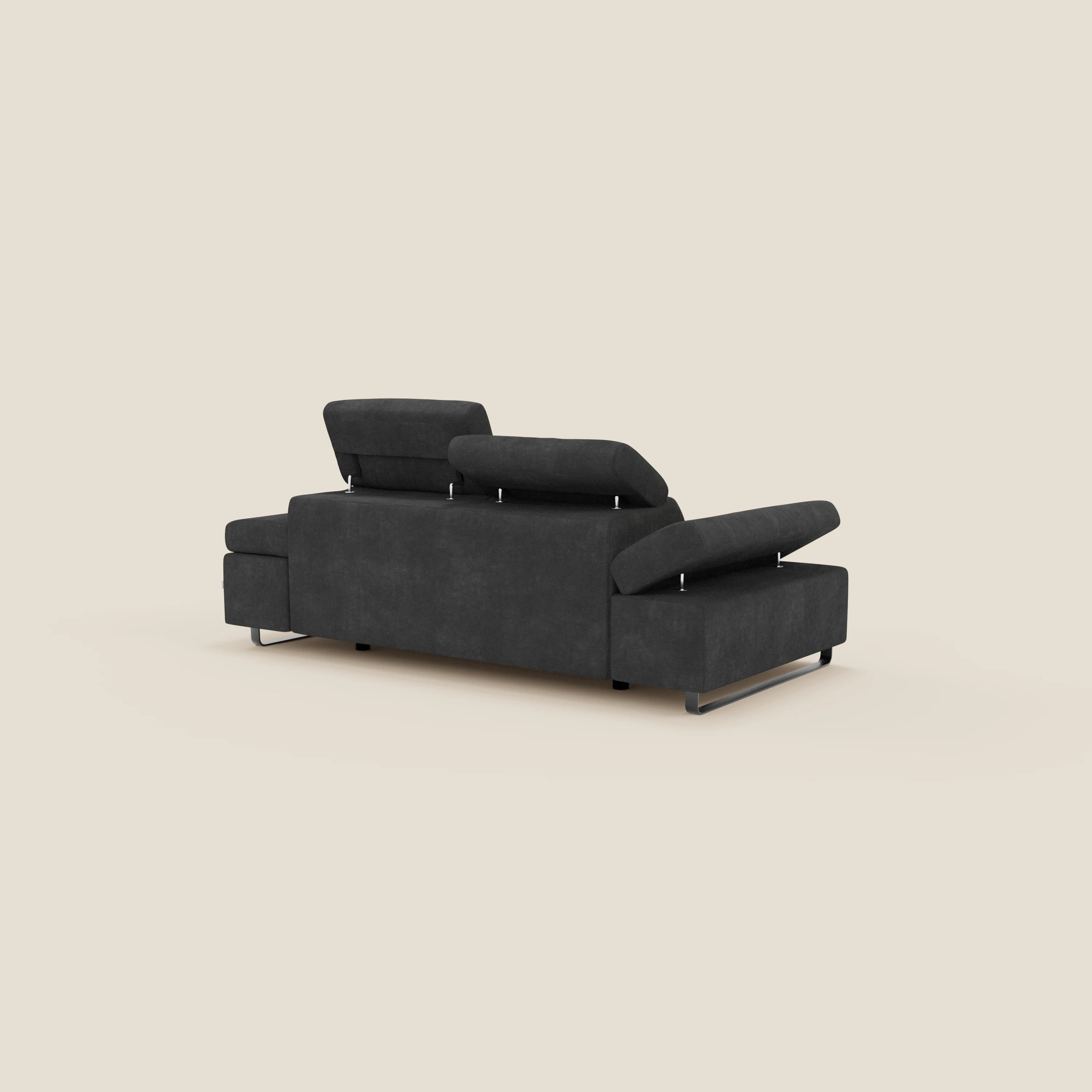 Zayana 3-Sitzer-Sofa mit ausziehbarem Element – verstellbare Armlehnen und Kopfstützen aus wasserfestem Stoff T02 schwarz