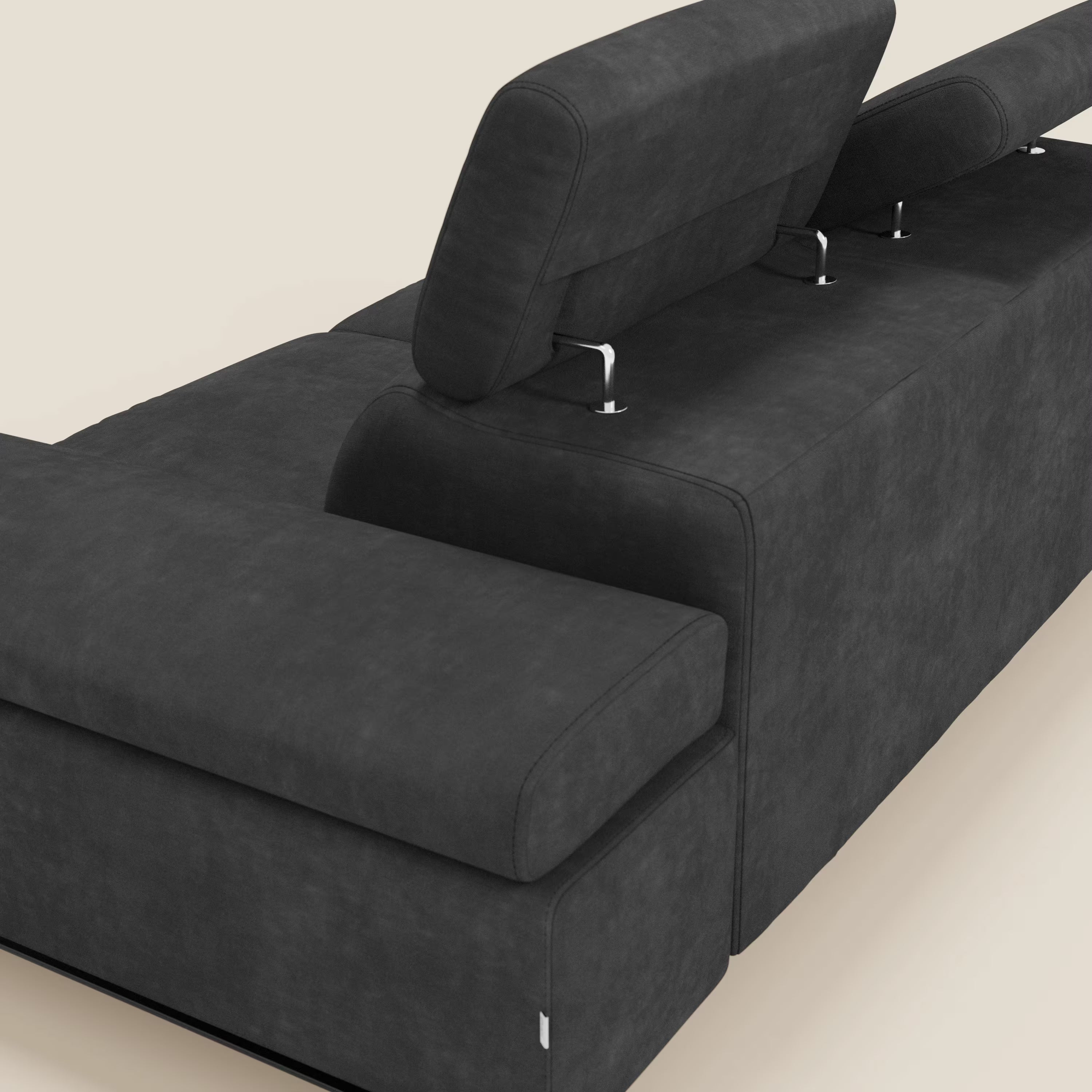 Zayana 3-Sitzer-Sofa mit ausziehbarem Element – verstellbare Armlehnen und Kopfstützen aus wasserfestem Stoff T02 schwarz