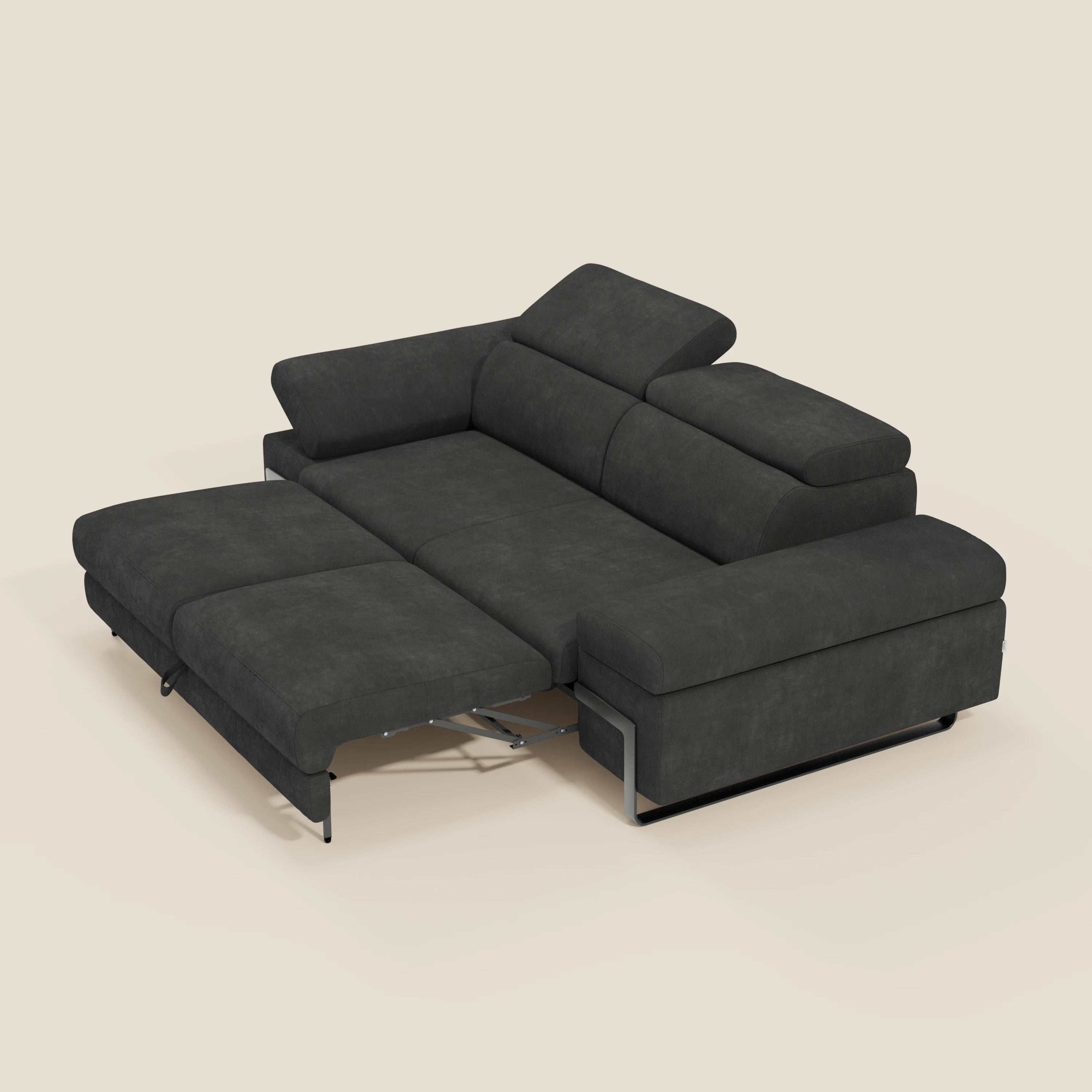 Zayana 3-Sitzer-Sofa mit ausziehbarem Element – verstellbare Armlehnen und Kopfstützen aus wasserfestem Stoff T02 schwarz